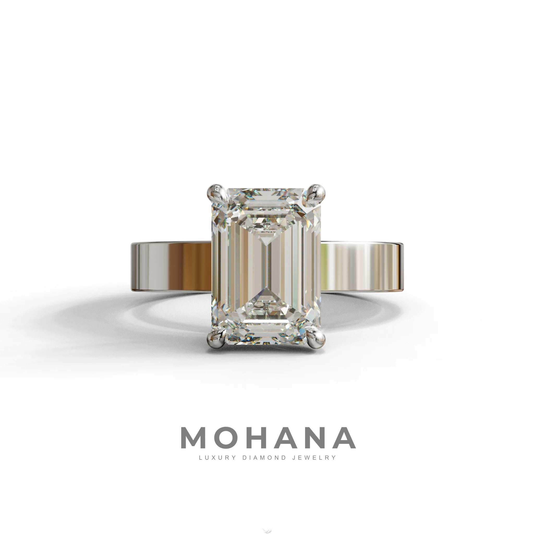 3 Carat Emerald Lab Grown Diamond Solitaire Engagement Ring - Zulu - 10K Solid Gold / White Gold
