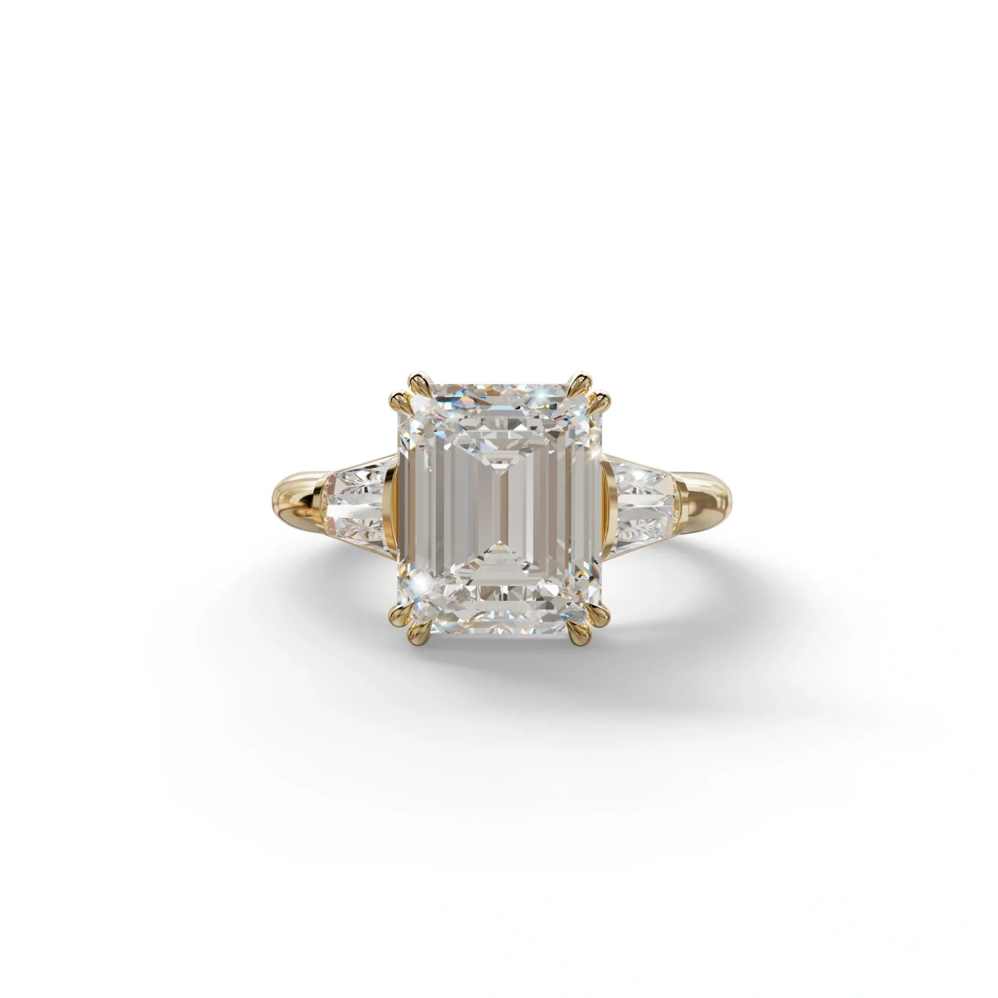 3 Carat E VVS Emerald & Baguette Cut Multi Stone Lab Diamond Ring - Lami - 10K Solid Gold / Yellow Gold