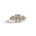 Three Stone 3 carat Center Emerald E VVS Lab Grown Diamond Engagement Ring - Elaris - 10K Solid Gold / Yellow Gold