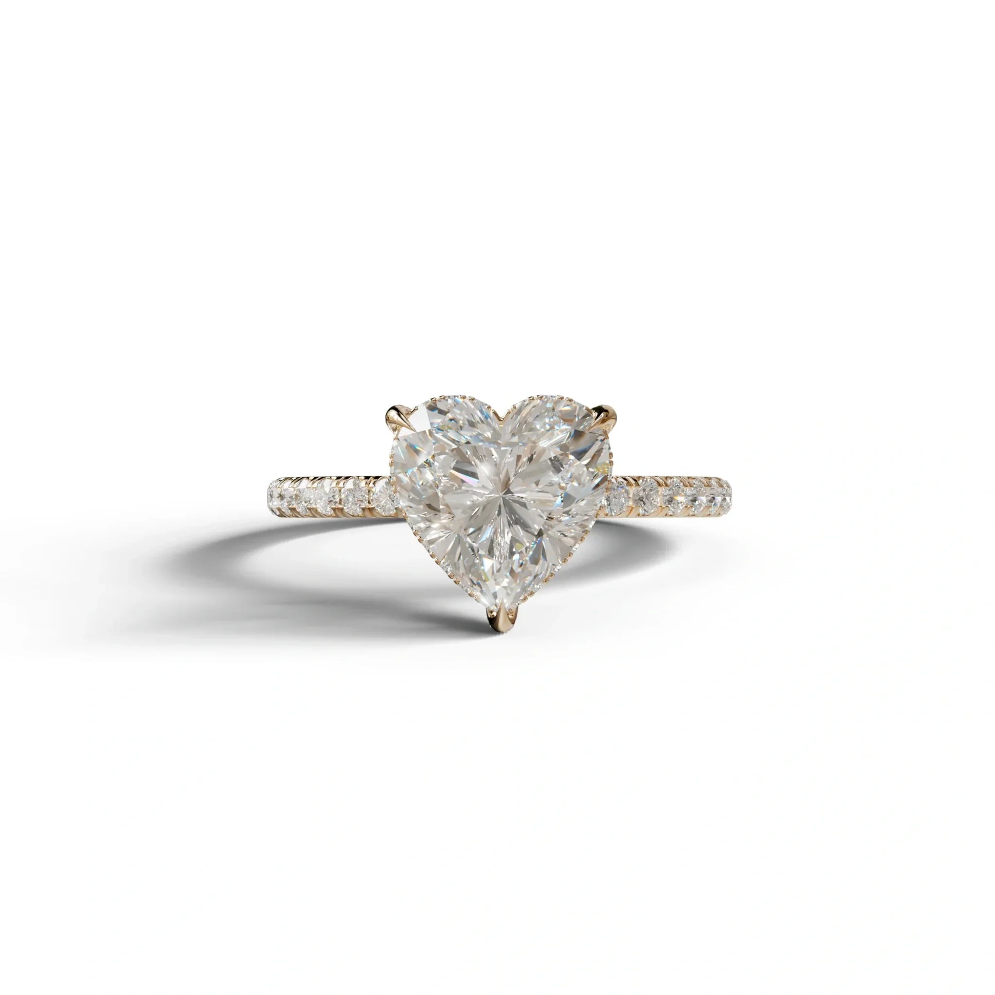E/VVS 3 Carat Heart Cut Hidden Halo & Pavé Setting Engagement Ring - 10K Solid Gold / Rose Gold