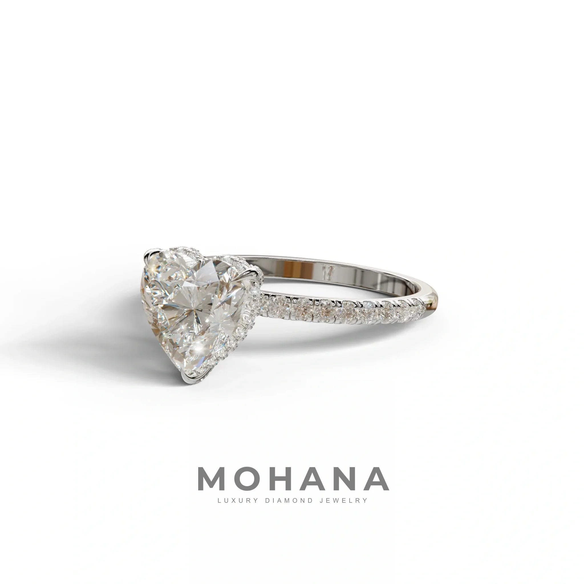 E/VVS 3 Carat Heart Cut Hidden Halo & Pavé Setting Engagement Ring