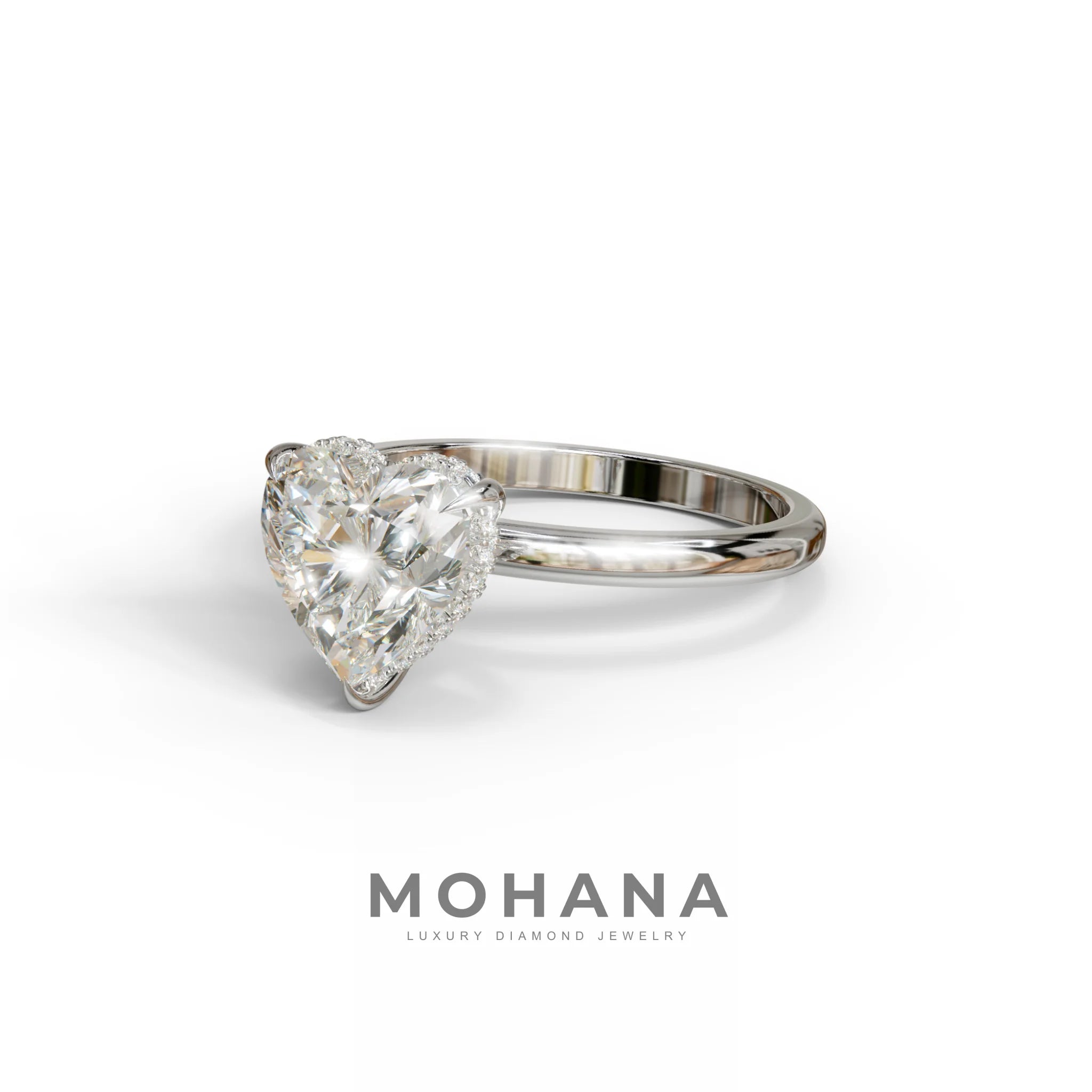 3 Carat E VVS Heart Cut Hidden Halo Set Lab Grown Diamond Engagement Ring