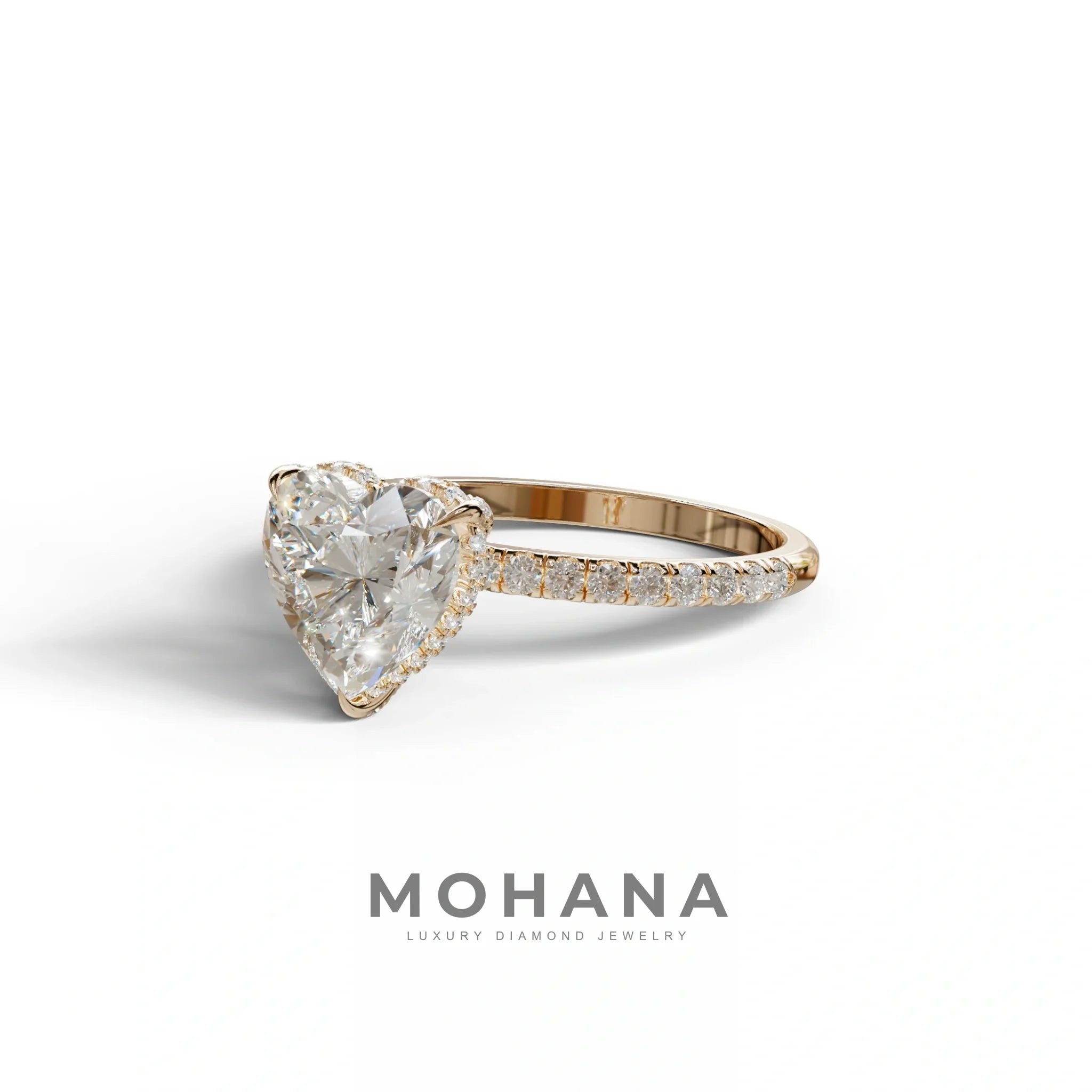 E/VVS 3 Carat Heart Cut Hidden Halo & Pavé Setting Engagement Ring