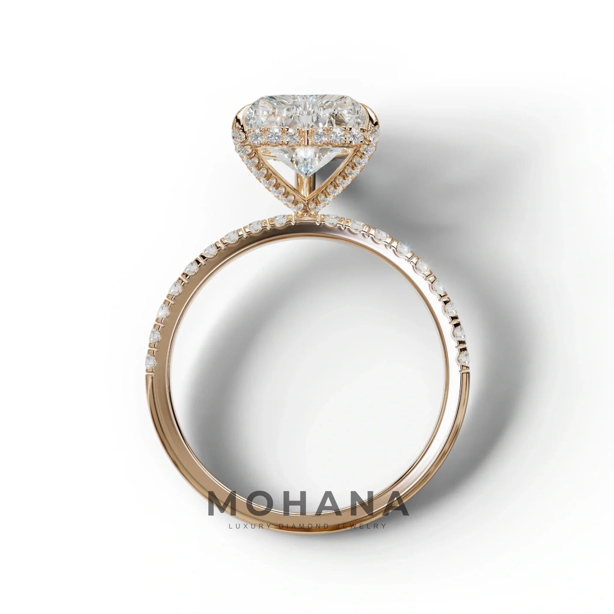 E/VVS 3 Carat Heart Cut Hidden Halo & Pavé Setting Engagement Ring
