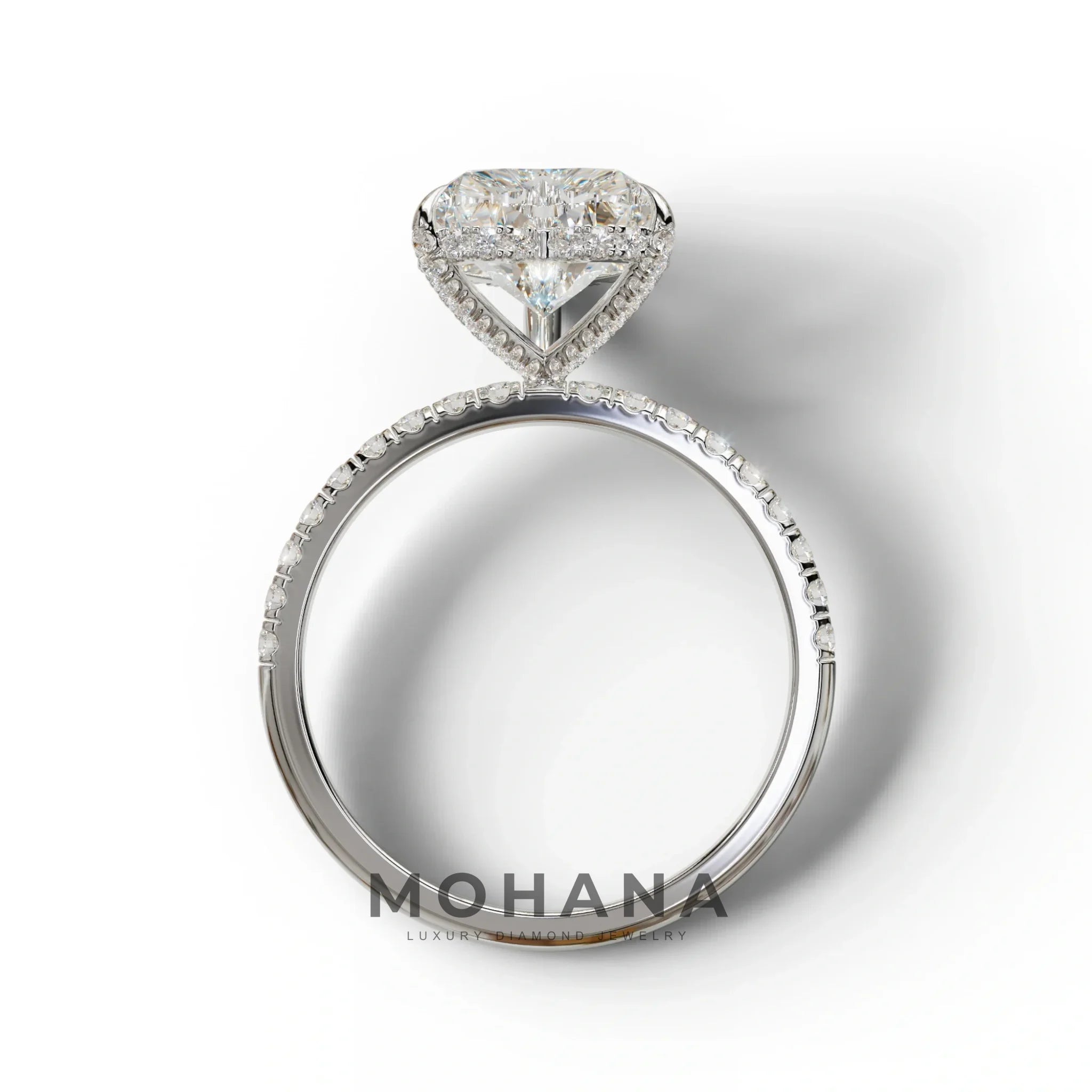 E/VVS 3 Carat Heart Cut Hidden Halo & Pavé Setting Engagement Ring