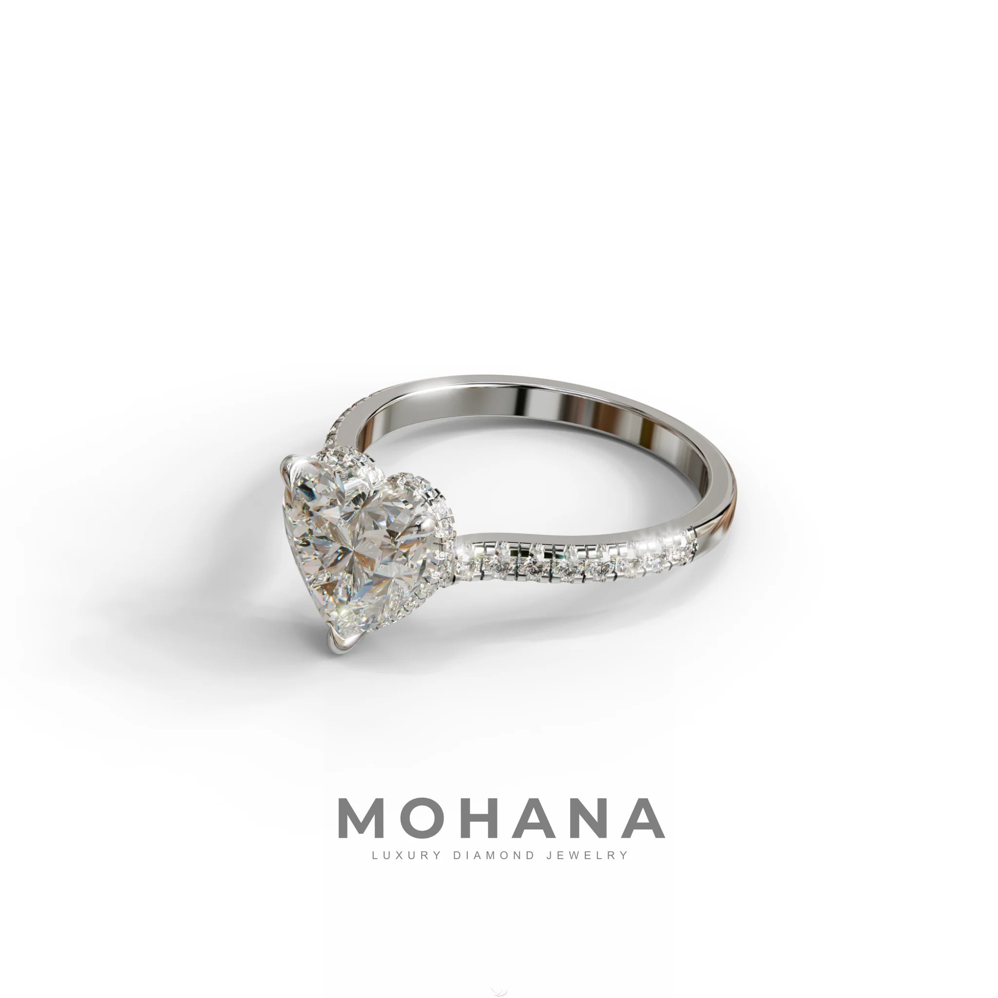 E VVS Heart Cut Lab Grown Diamond Solitaire Ring with Pavé Band – Mohana Jewels