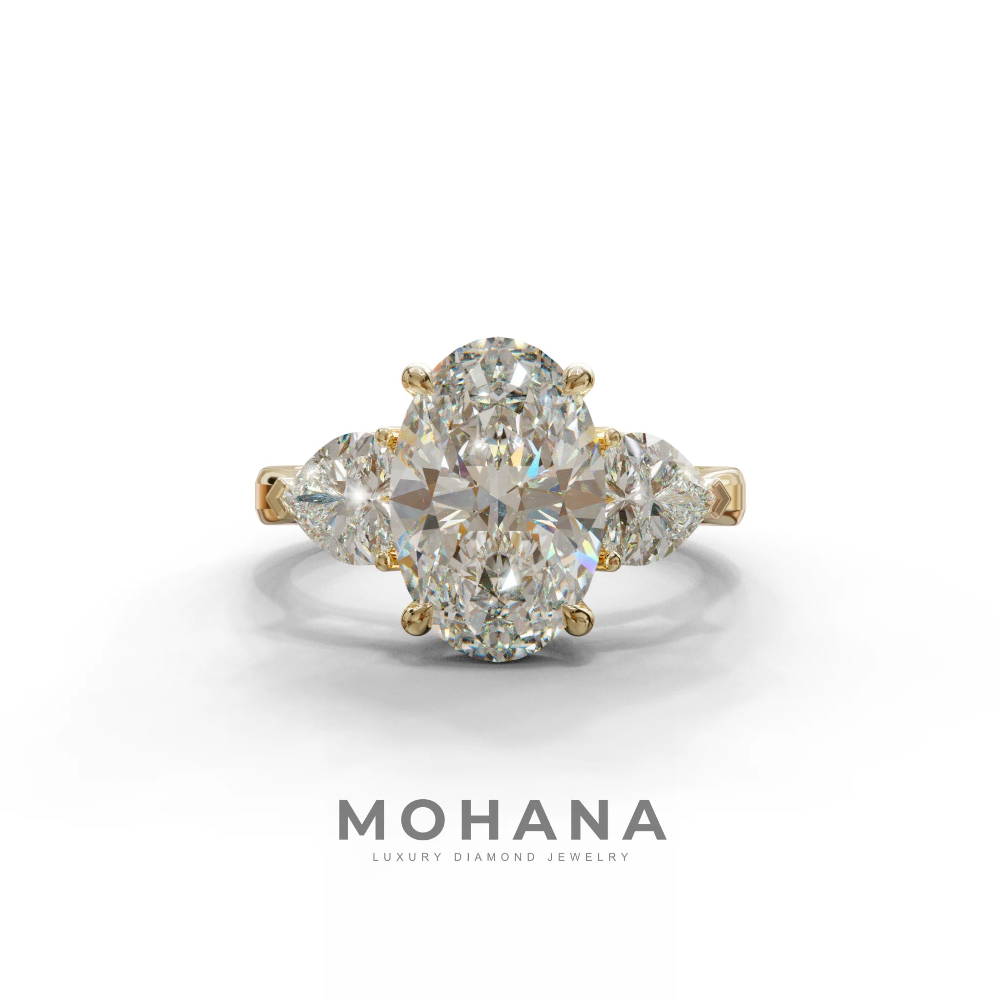 4 Ct E VVS Oval & Heart Shape 3 Stone Engagement Diamond Ring - Lucid - 10K Solid Gold / Rose Gold