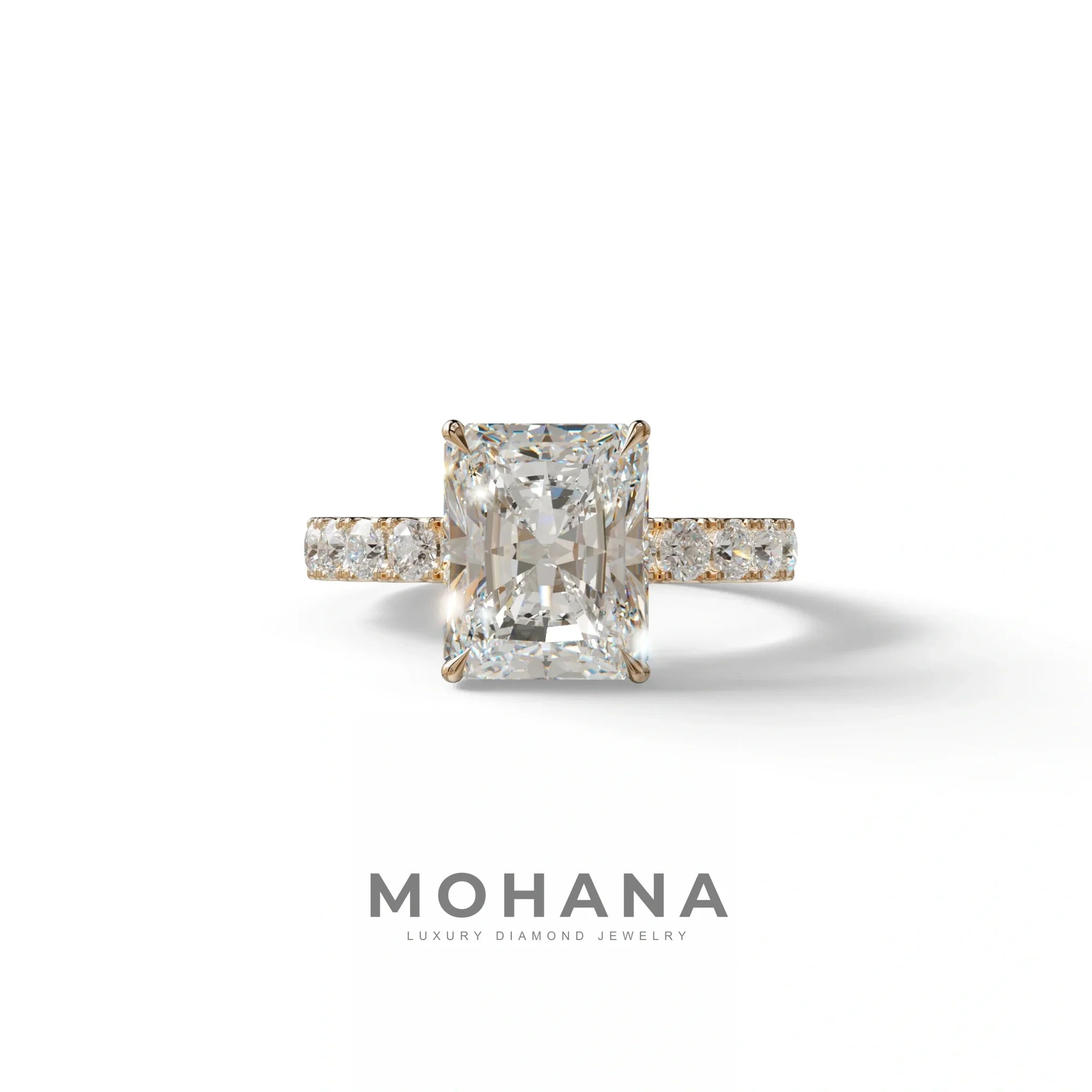 3 Carat E VVS lab Grown Diamond Engagement Ring | Pave & Hidden HaloDiamond Setting - Lace Bridge - 10K Solid Gold