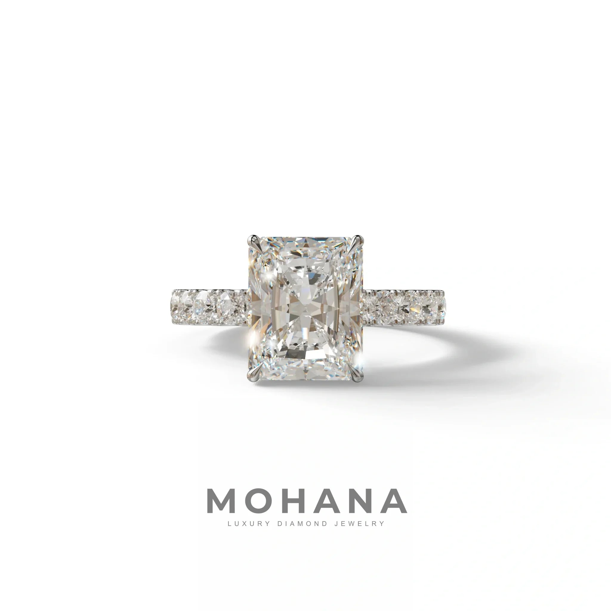 3 Carat E VVS lab Grown Diamond Engagement Ring | Pave & Hidden HaloDiamond Setting - Lace Bridge - 10K Solid Gold