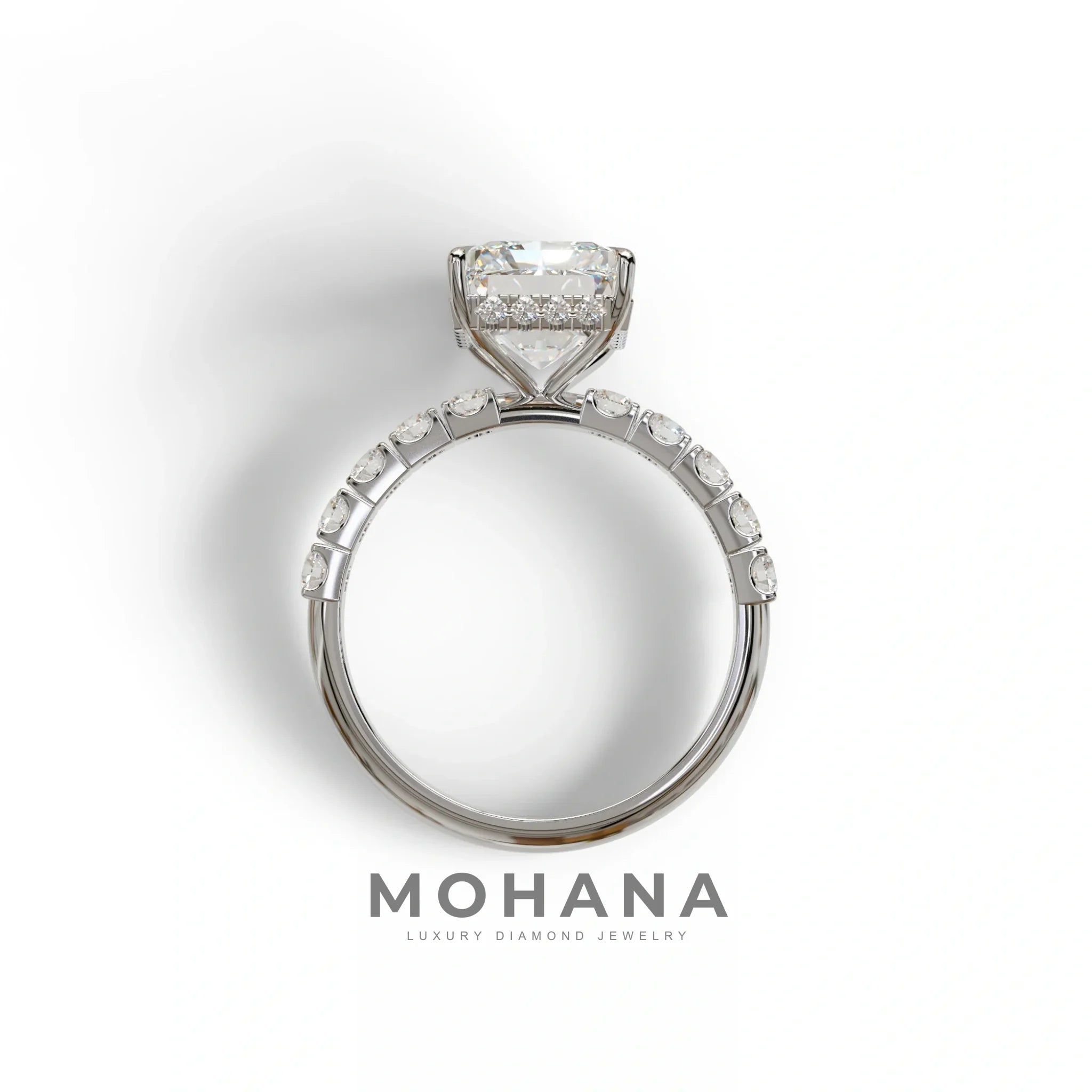 3 Carat E VVS lab Grown Diamond Engagement Ring | Pave & Hidden HaloDiamond Setting - Lace Bridge