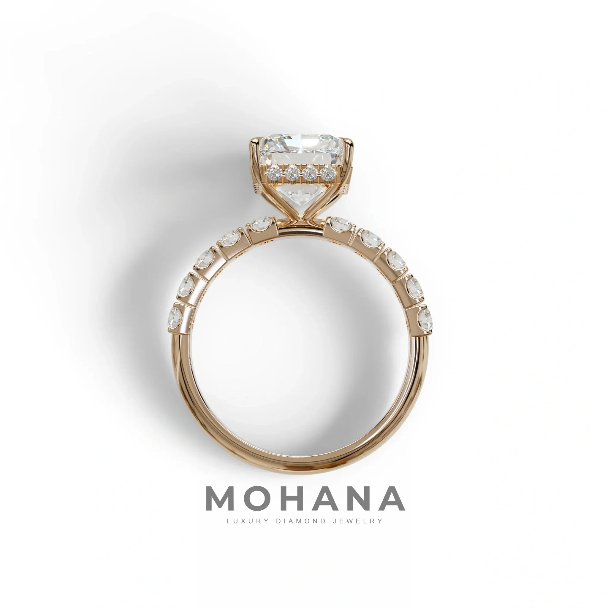 3 Carat E VVS lab Grown Diamond Engagement Ring | Pave & Hidden HaloDiamond Setting - Lace Bridge