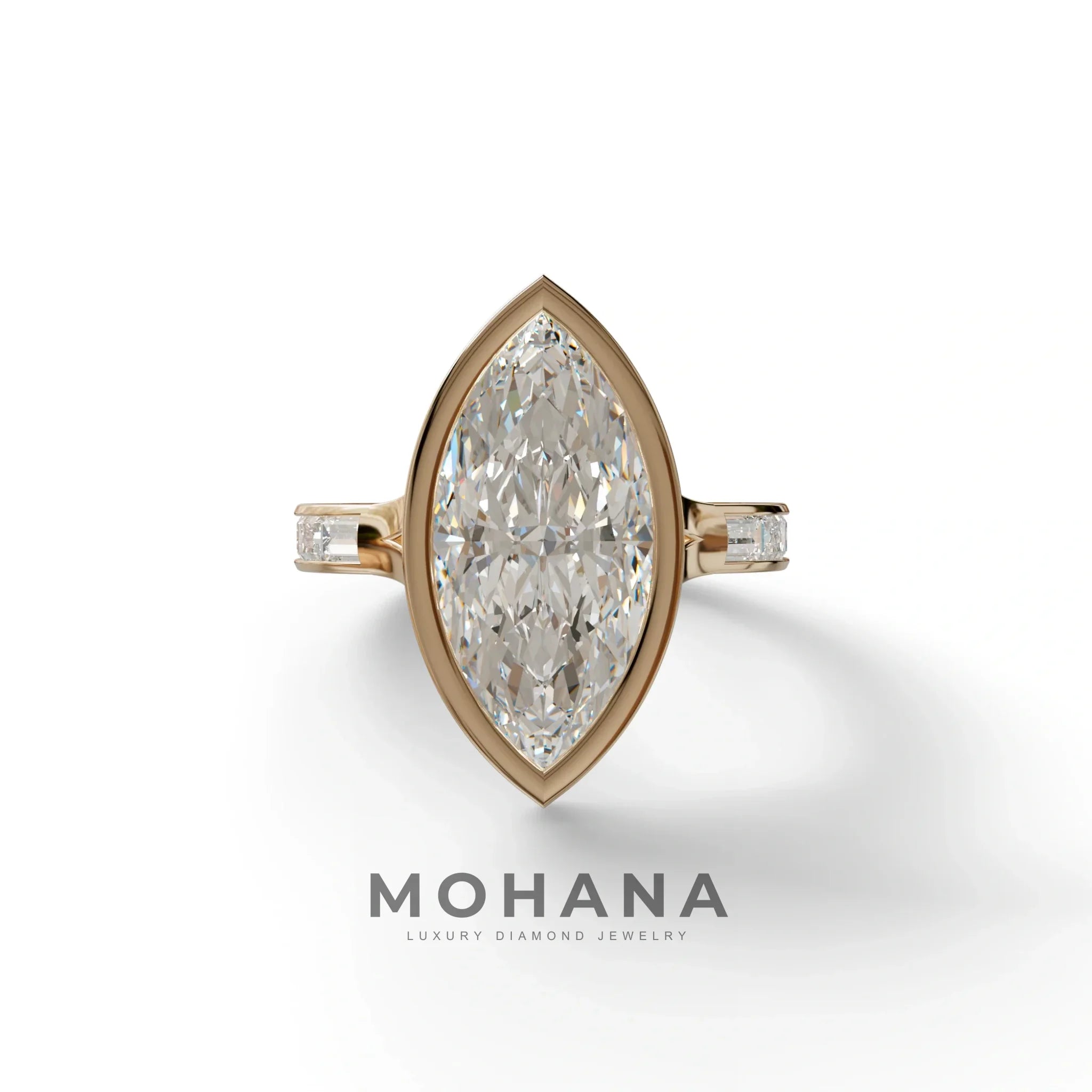 3 Ct E/VVS Marquise Cut Lab Diamond Ring With Bezel Set - Kayla - 10K Solid Gold / Rose Gold
