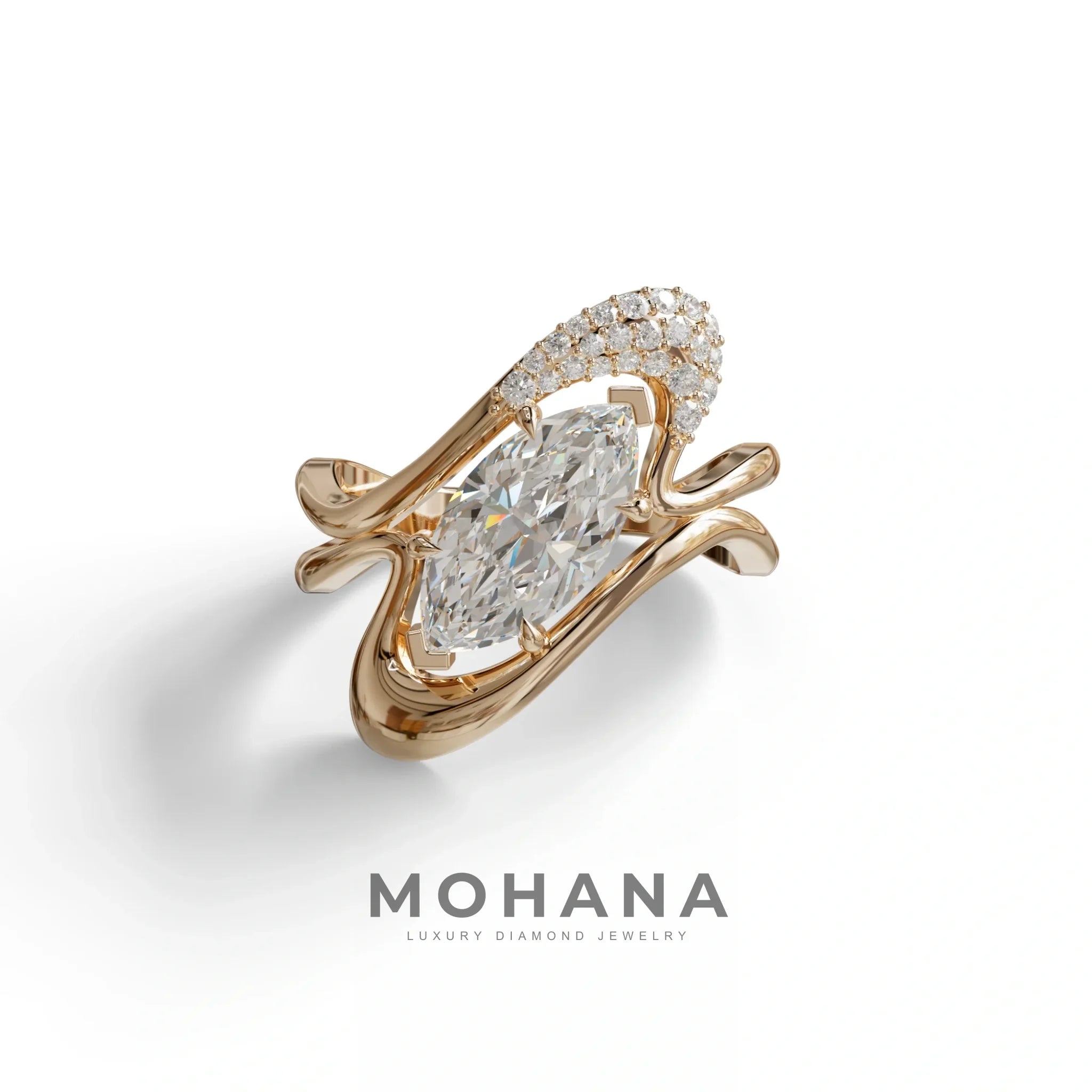 3 Carat Marquise Cut Lab Grown Diamond Curve Ring - Myka - 10K Solid Gold / Rose Gold