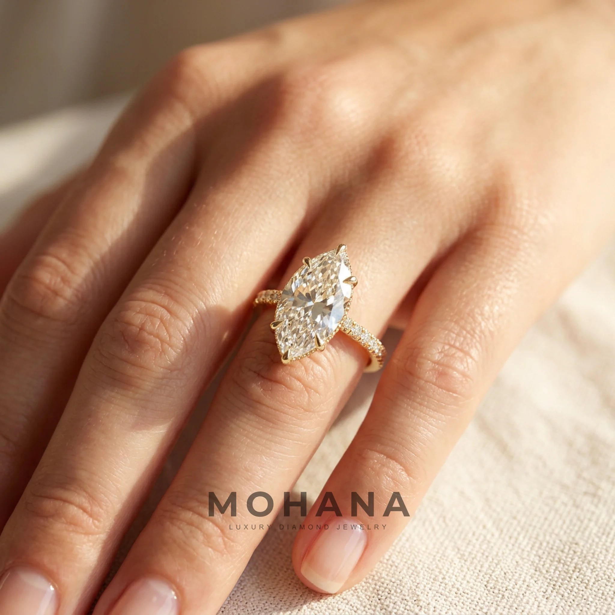 3 Carat E VVS Marquise Hidden Halo Lab Grown Diamond Engagement Ring