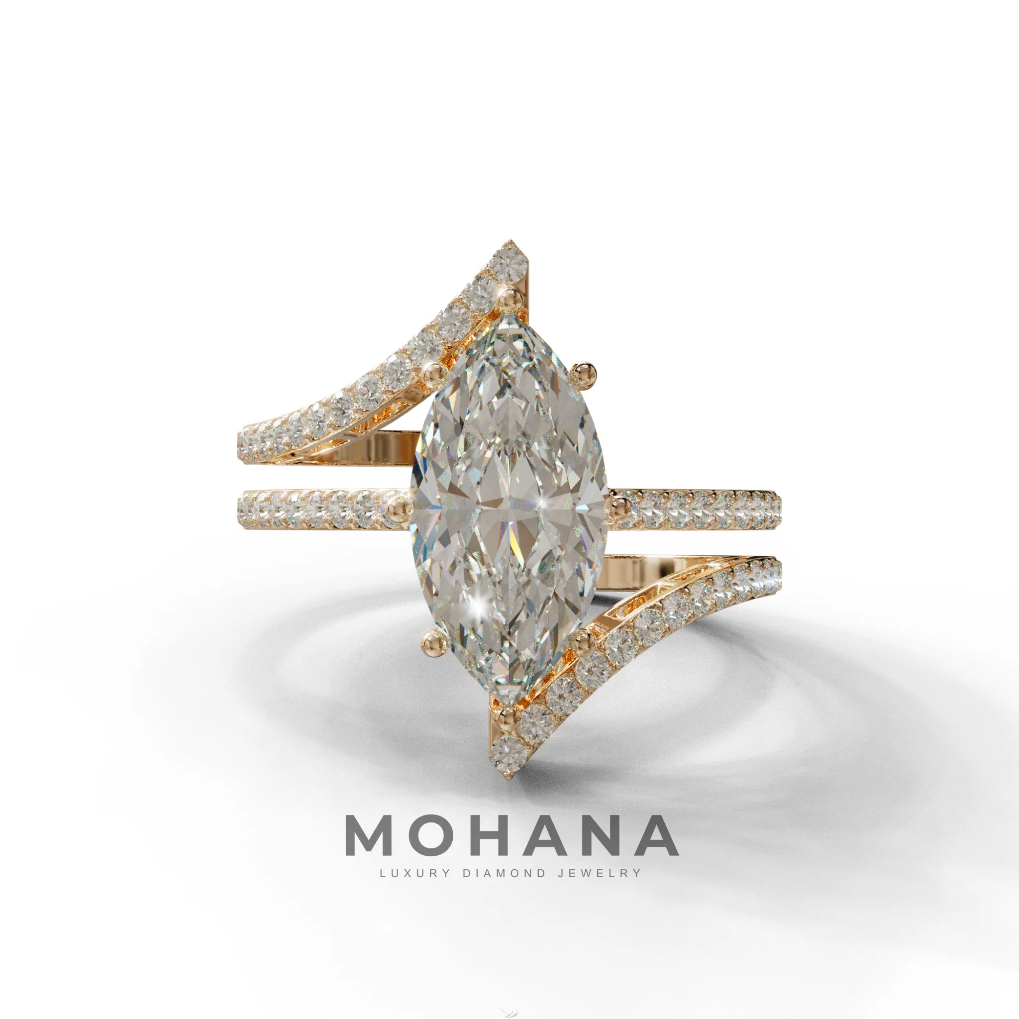 3 Carat Marquise Cut E VVS Lab Diamond Ring with Double Pave Setting - 10K Solid Gold / Rose Gold