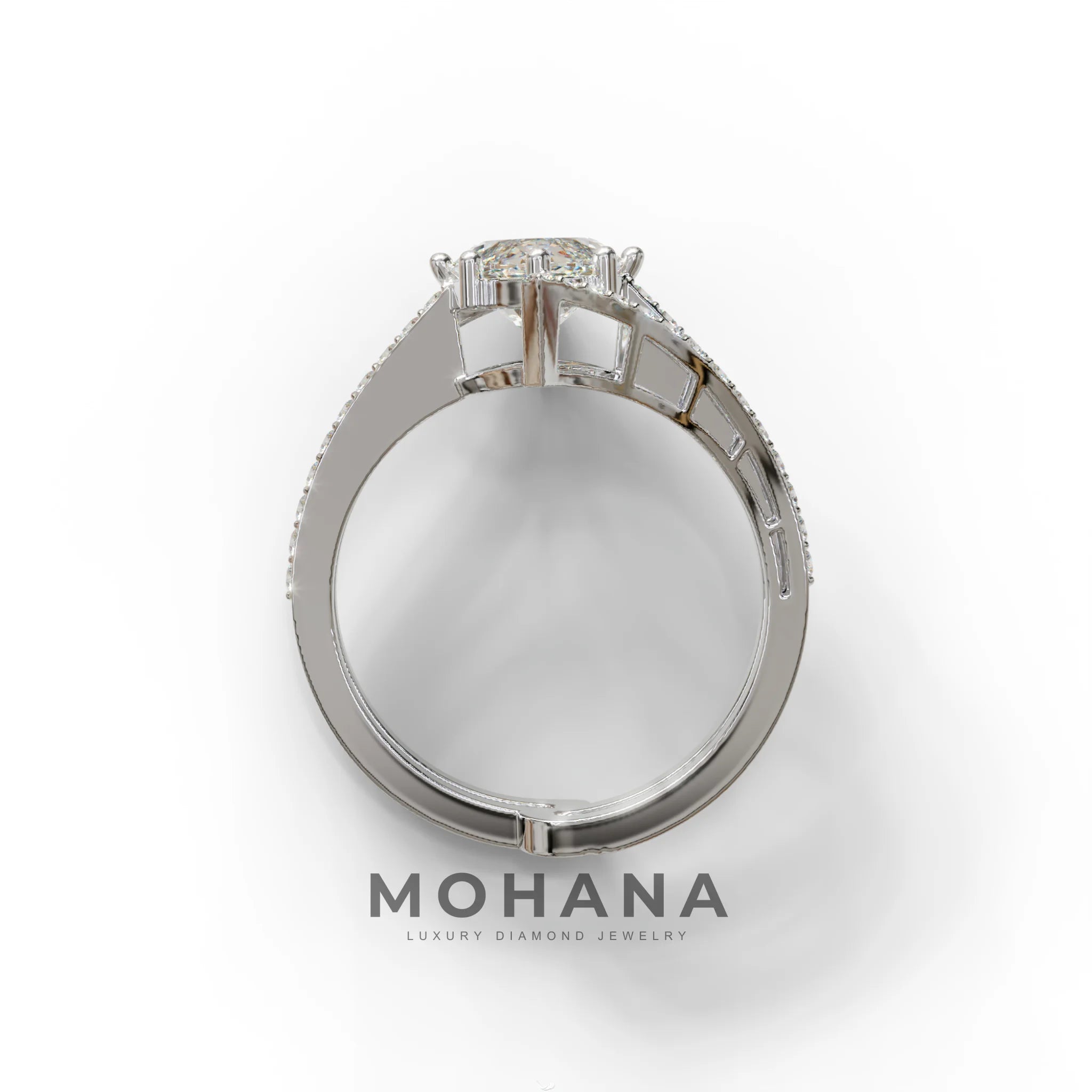 3 Carat Marquise Cut E VVS Lab Diamond Ring with Double Pave Setting