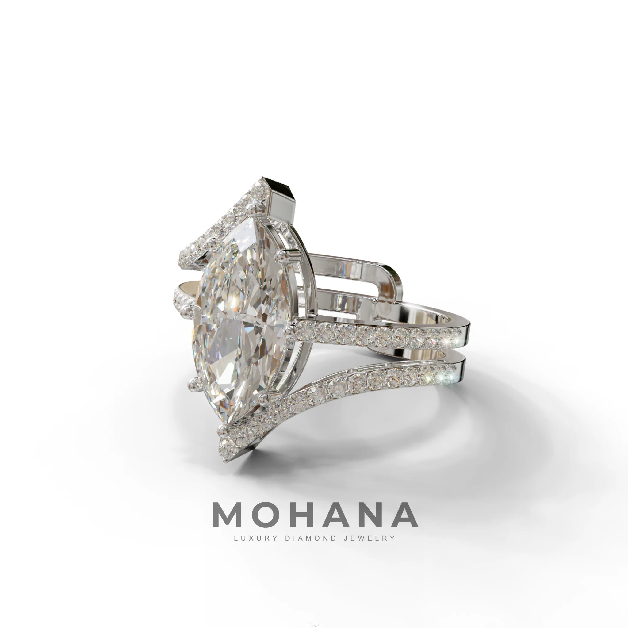 3 Carat Marquise Cut E VVS Lab Diamond Ring with Double Pave Setting