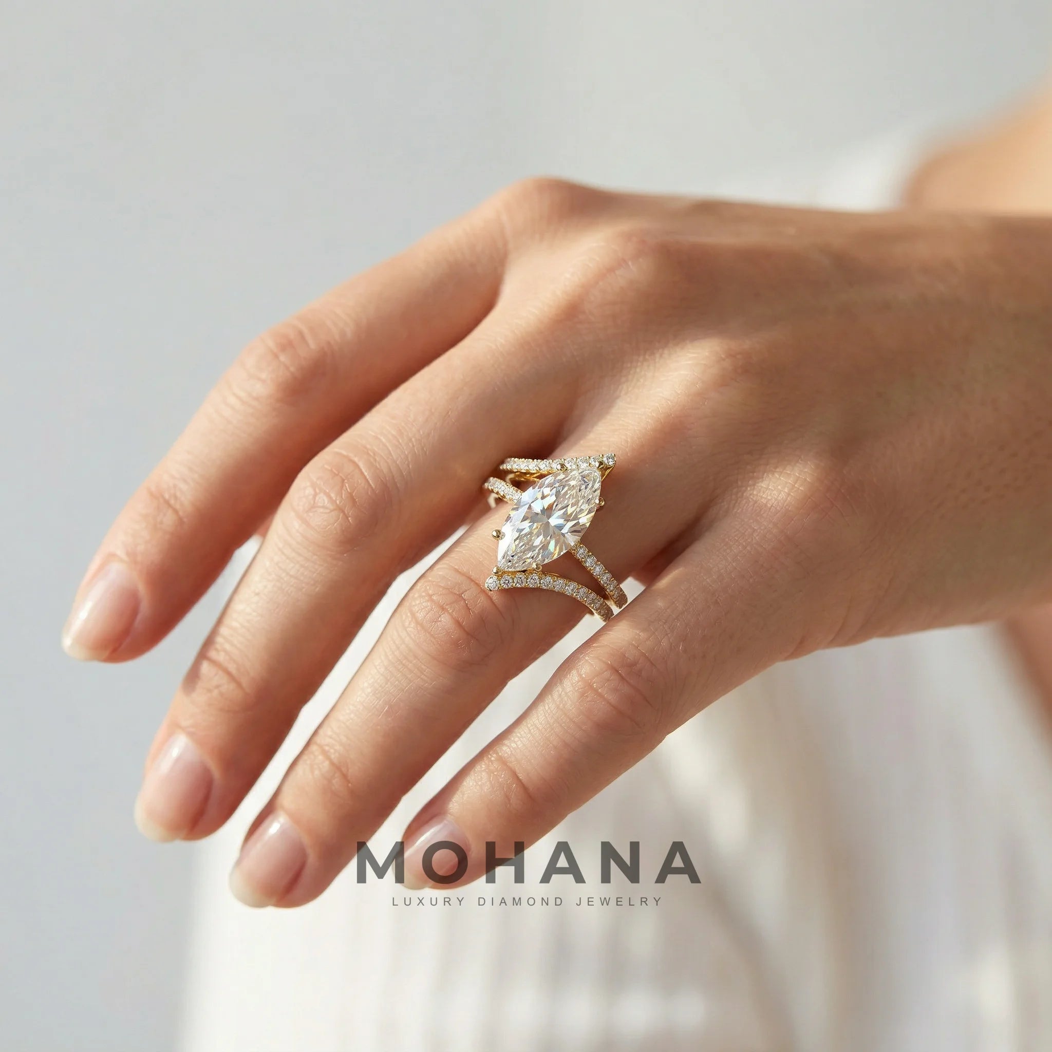 3ct E VVS Marquise Cut Double Pave Lab Grown Diamond Engagement Ring
