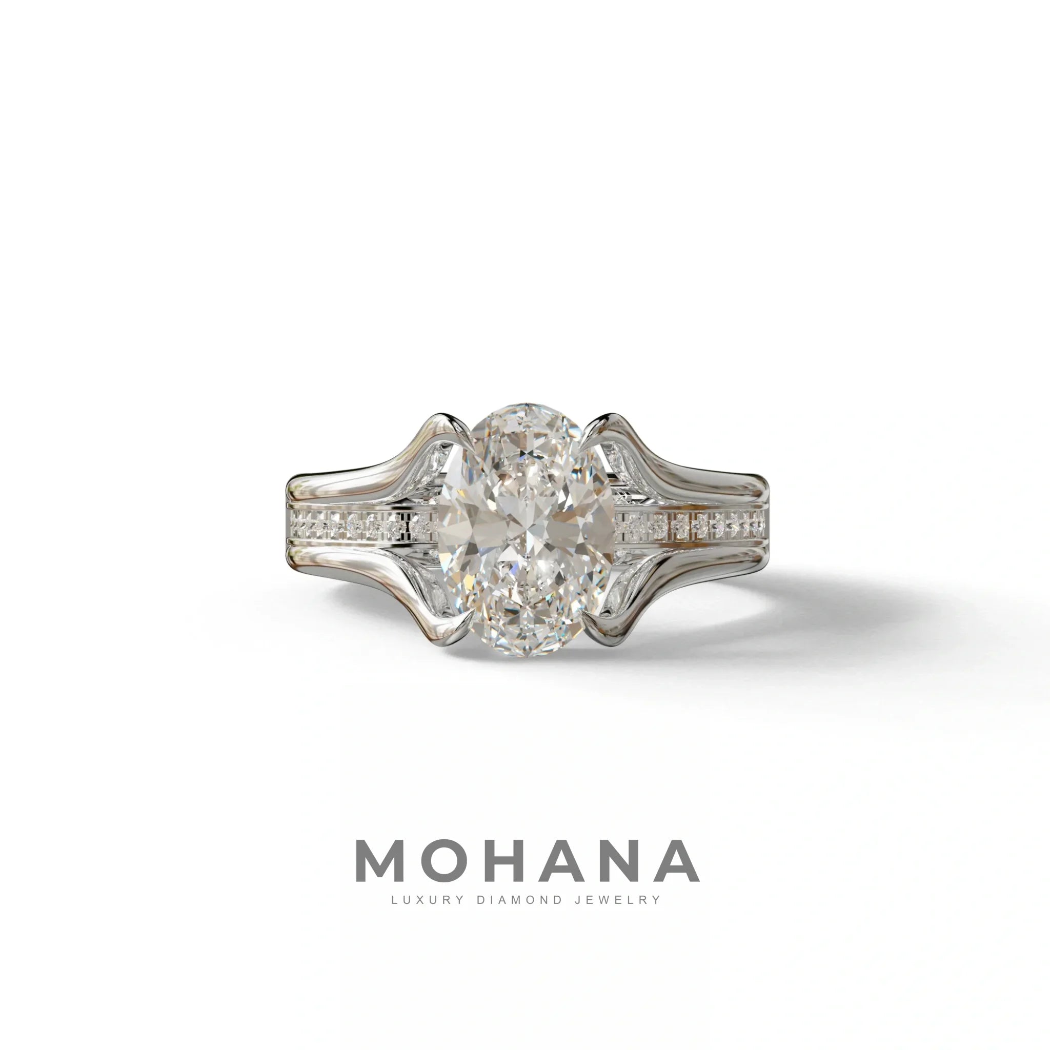 3 Carat E VVS Oval Cut Lab Diamond Engagement Ring - Beverly - 10K Solid Gold / White Gold