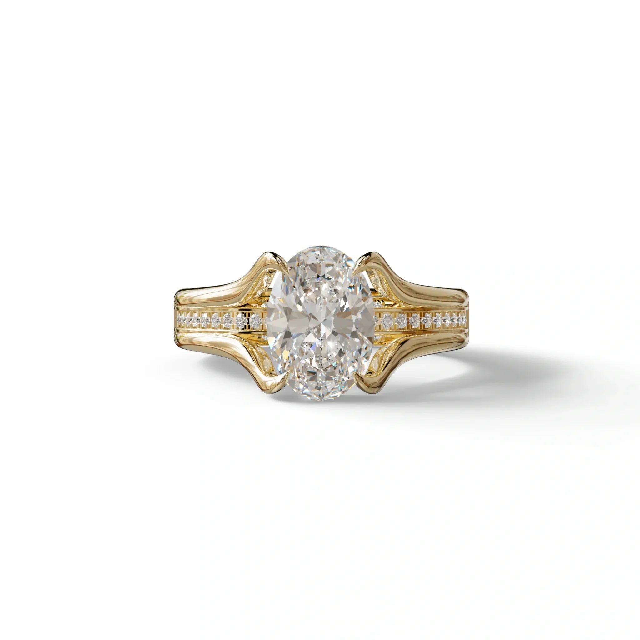 3 Carat E VVS Oval Cut Lab Diamond Engagement Ring - Beverly - 10K Solid Gold / Yellow Gold
