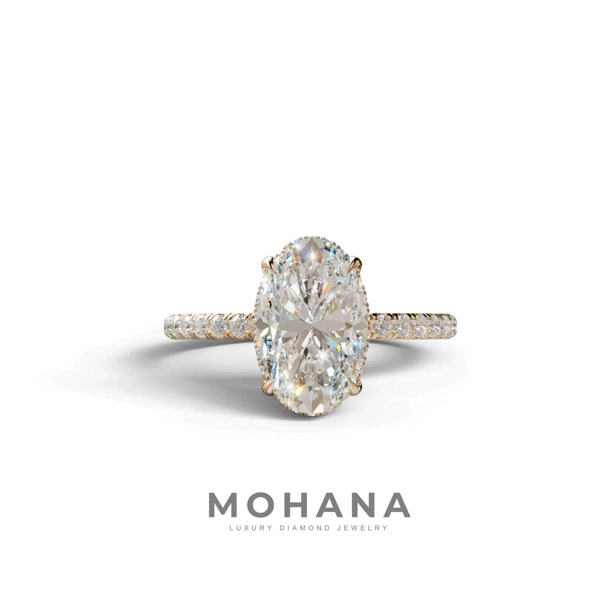 3 Carat E-VVS Oval Cut Hidden Halo & Pave Setting Lab Grown Diamond Ring - 10K Solid Gold / Rose Gold