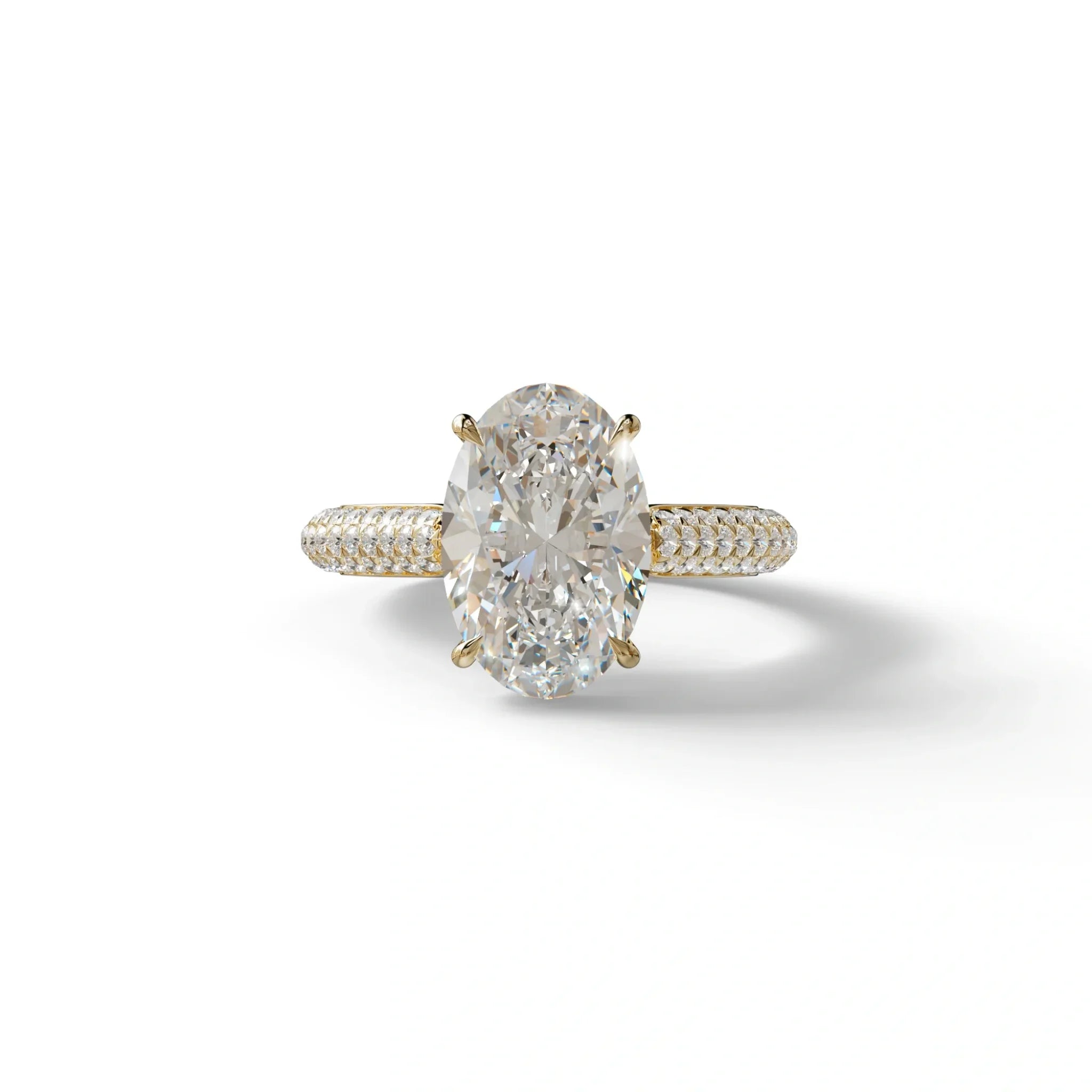 3 Carat E VVS Oval Cut Pave & hidden halo Lab Diamond Engagement Ring - Viviana - 10K Solid Gold / Yellow Gold