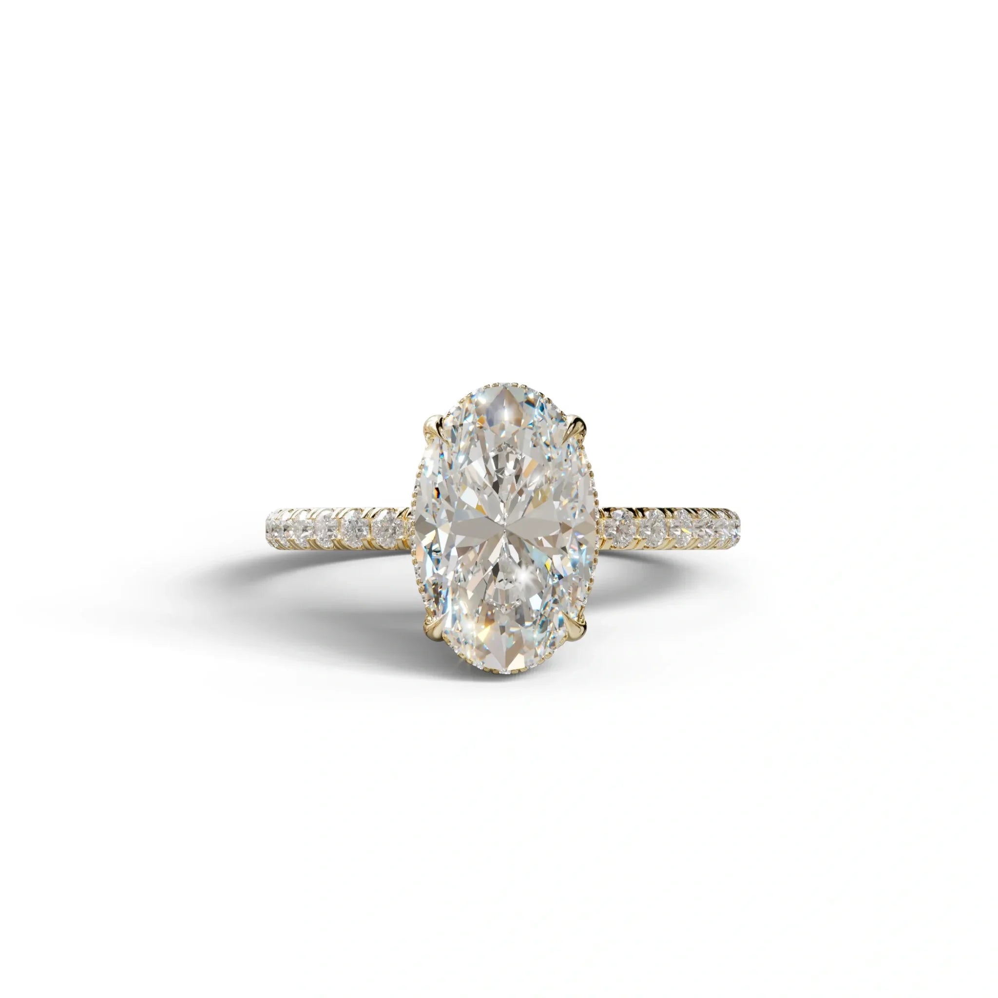 3 Carat E-VVS Oval Cut Hidden Halo & Pave Setting Lab Grown Diamond Ring - 10K Solid Gold / Yellow Gold