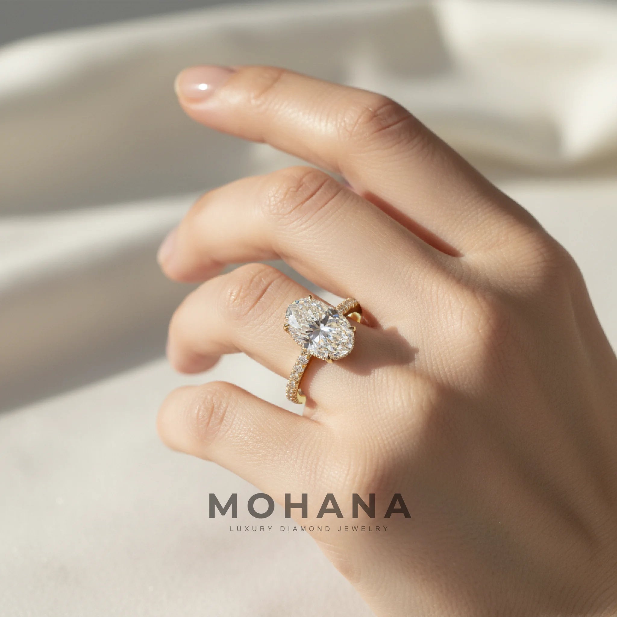 3 Carat E VVS Oval Cut Hidden Halo & Pave Lab Grown Diamond Ring