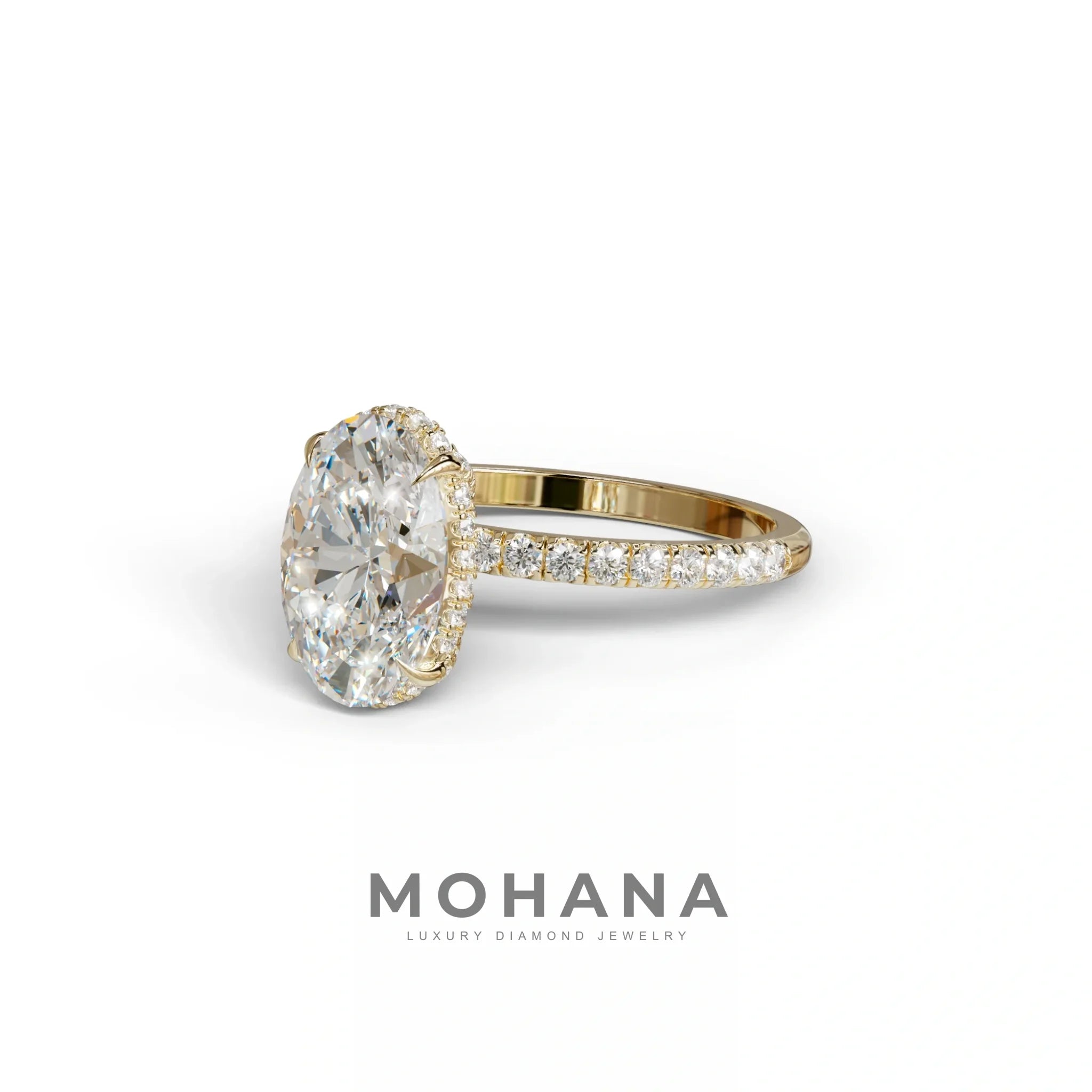 3 Carat E-VVS Oval Cut Hidden Halo & Pave Setting Lab Grown Diamond Ring