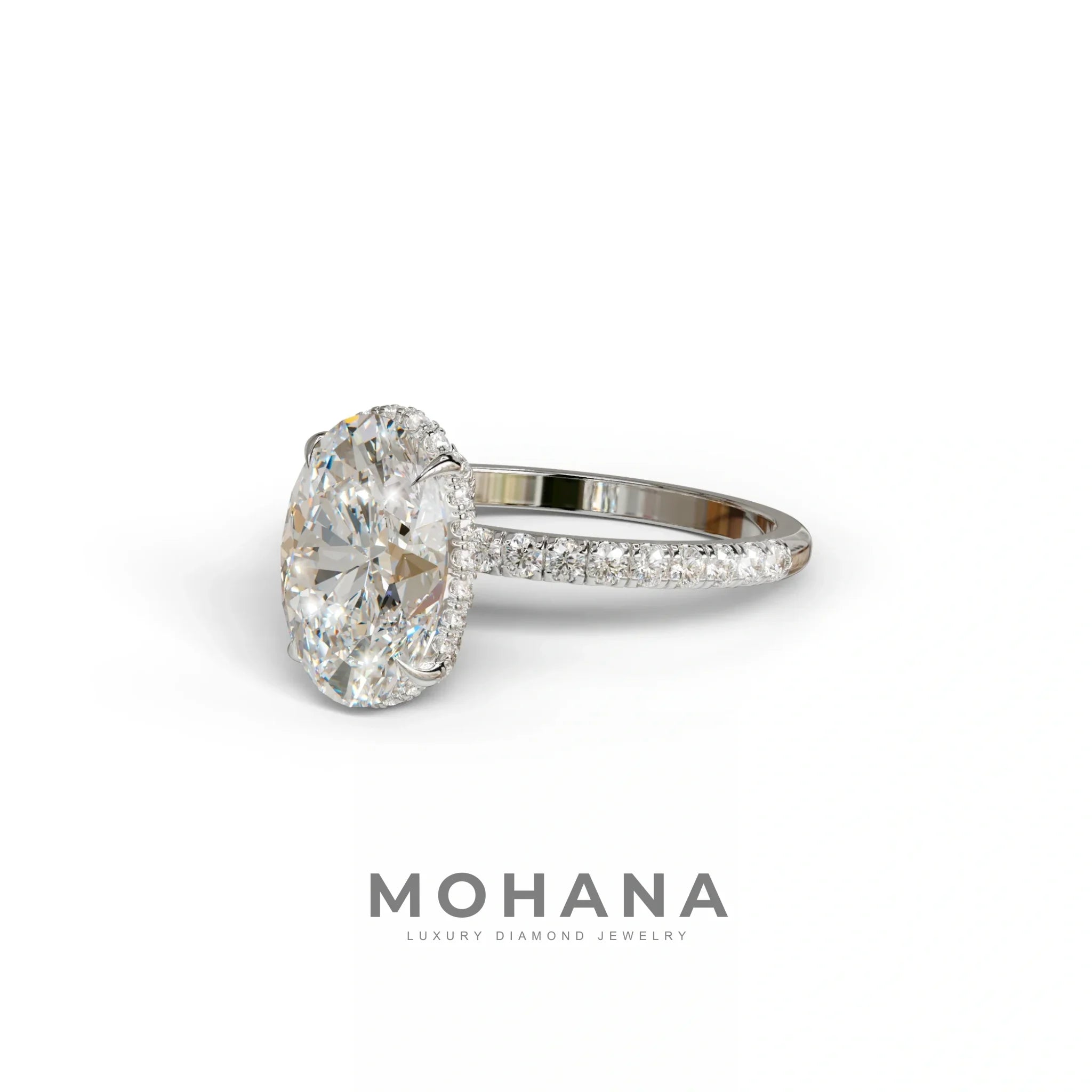 3 Carat E-VVS Oval Cut Hidden Halo & Pave Setting Lab Grown Diamond Ring