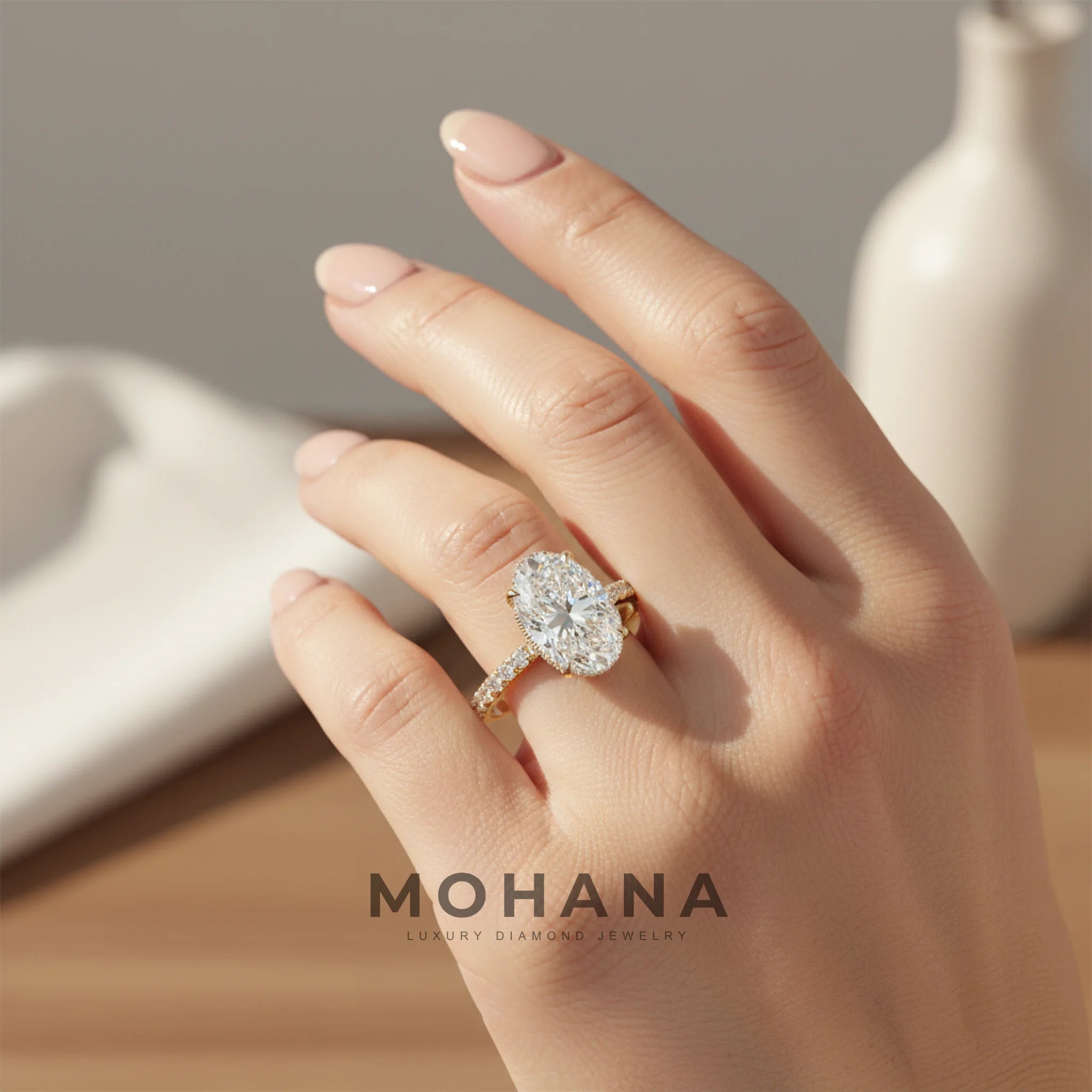 3 Carat E VVS Oval Cut Hidden Halo & Pave Lab Grown Diamond Ring