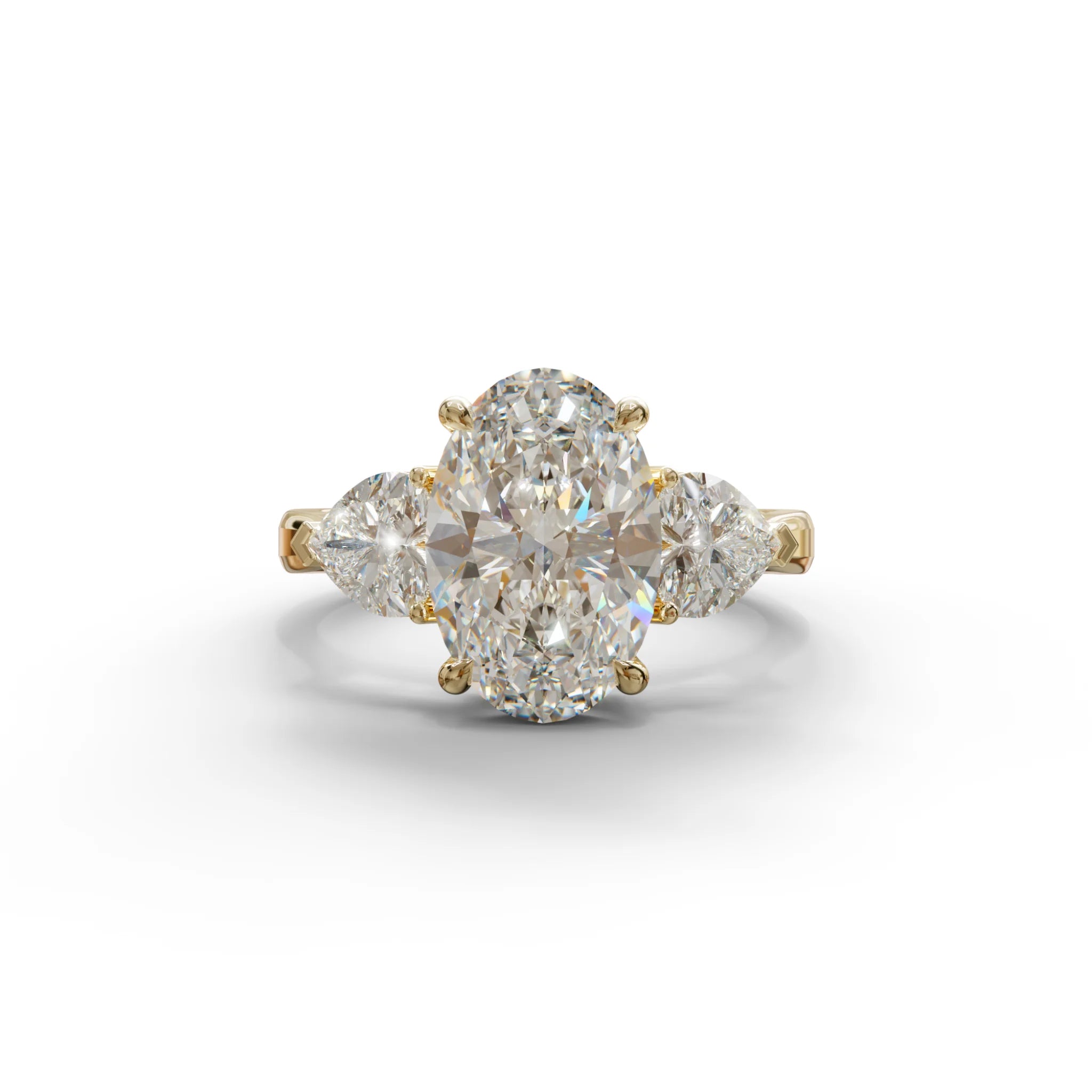 4 Ct E VVS Oval & Heart Shape 3 Stone Engagement Diamond Ring - Lucid - 10K Solid Gold / Yellow Gold