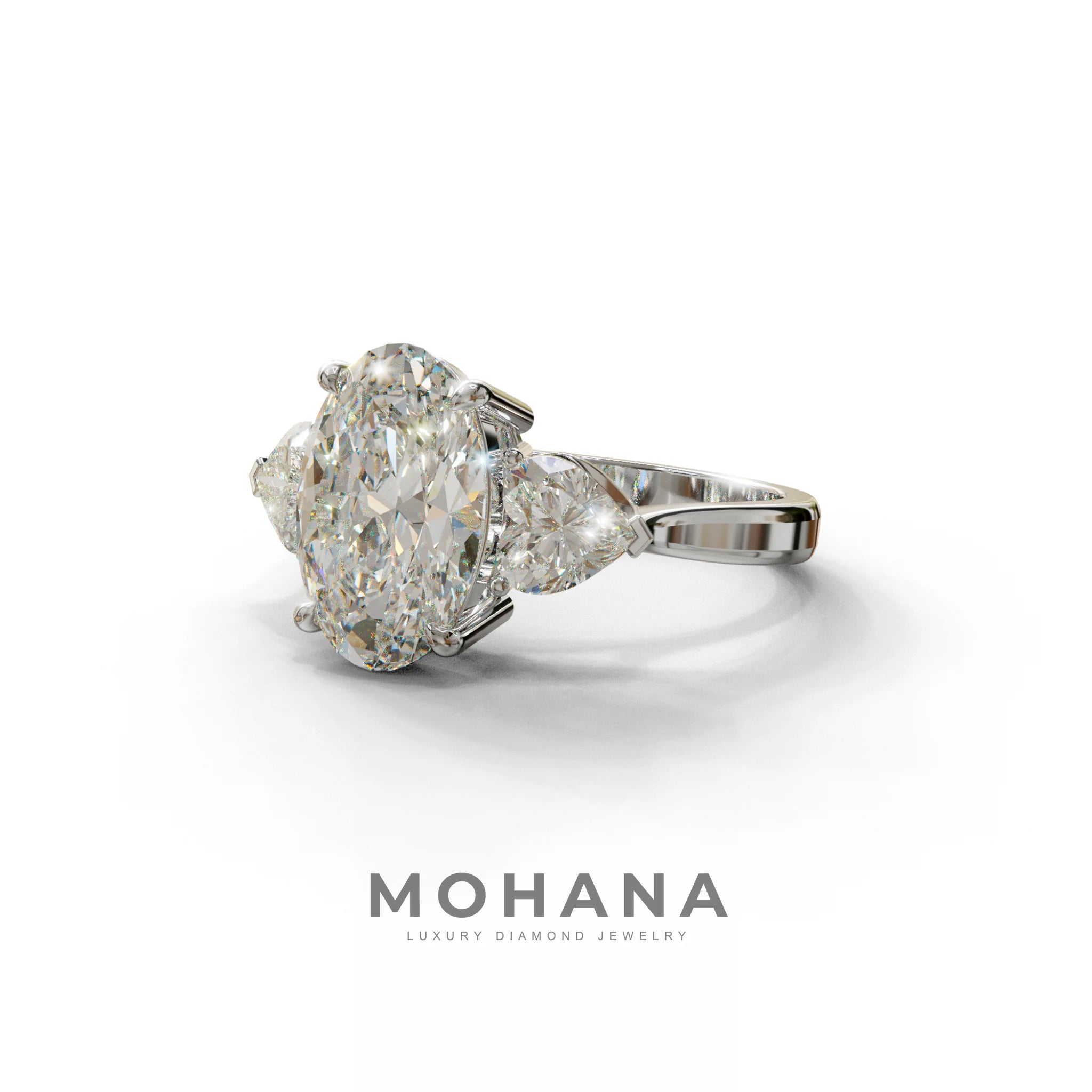 4 Ct E VVS Oval & Heart Shape 3 Stone Engagement Diamond Ring - Lucid