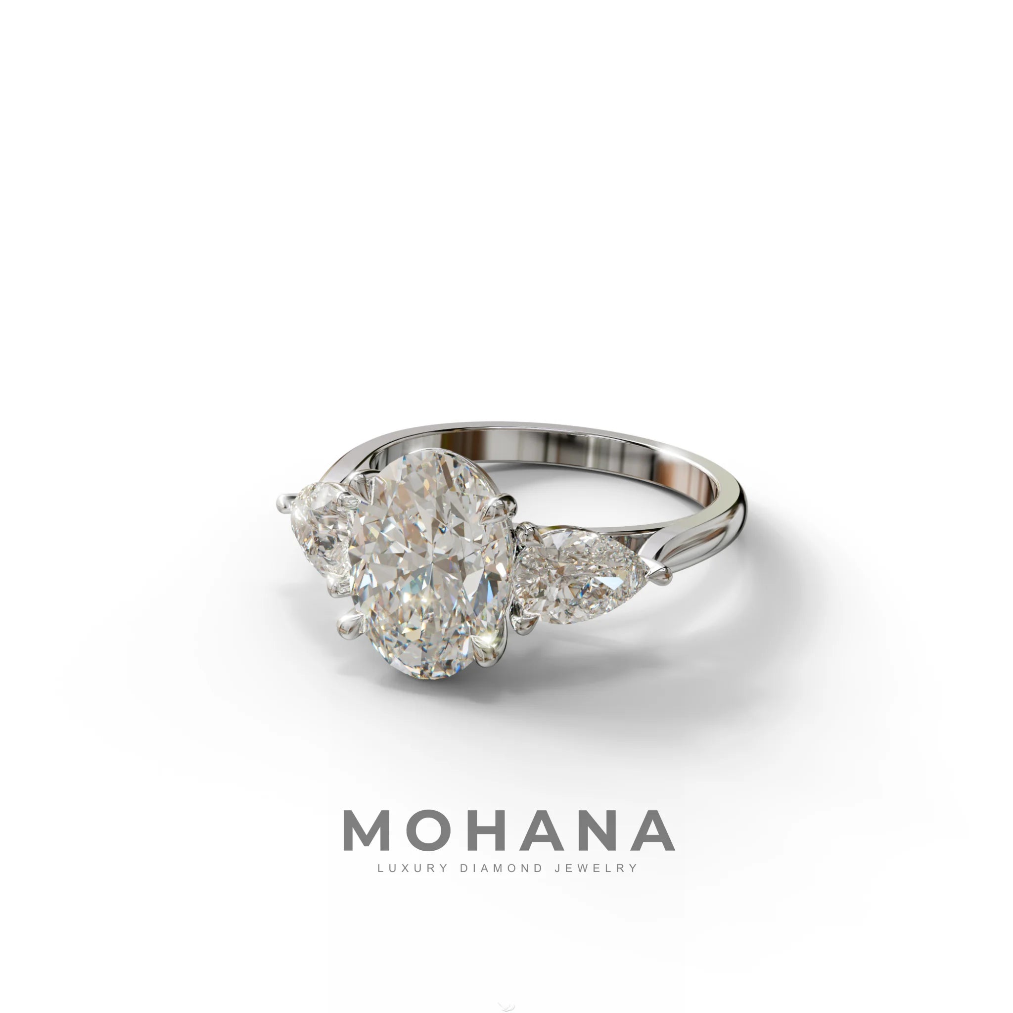 3 Carat Oval Cut Diamond Three Stone Engagement Ring – IGI Certified E VVS Lab Grown
