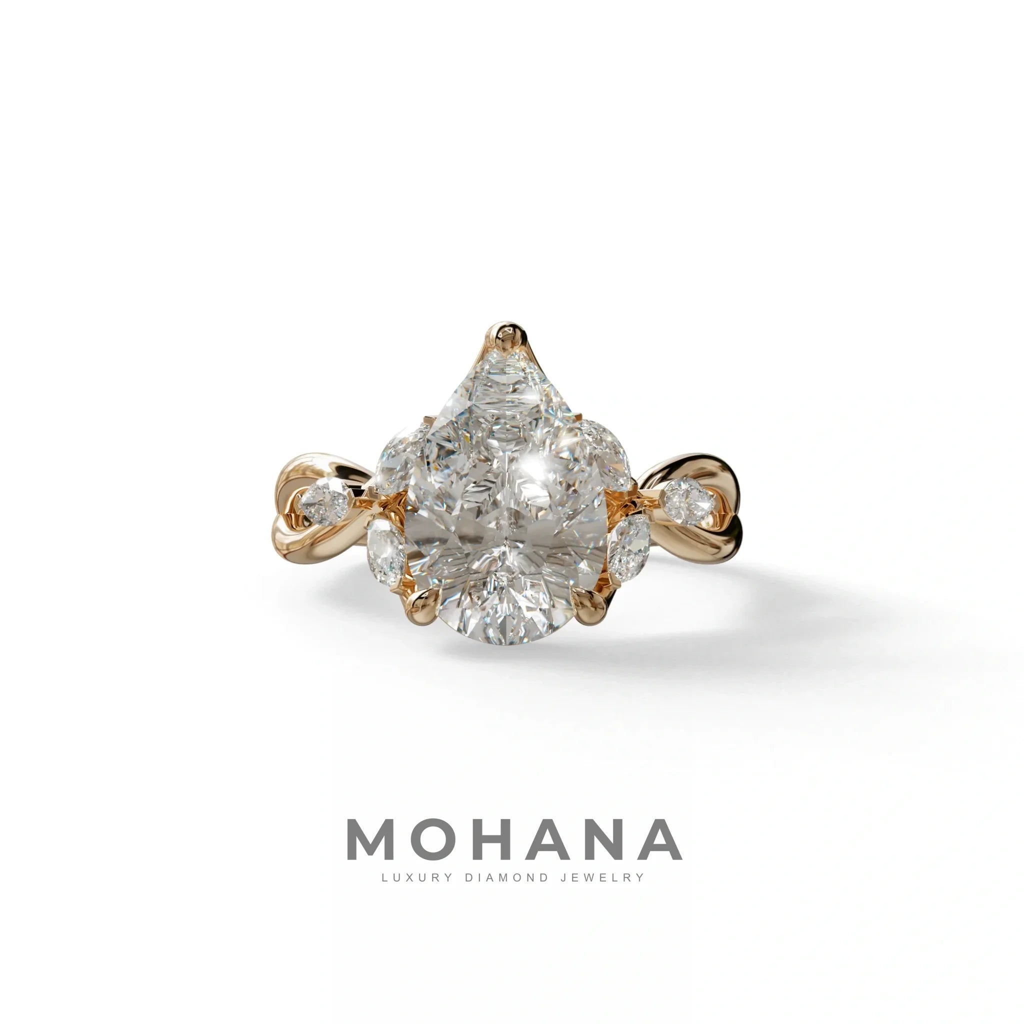 3 Carat E-VVS Pear Cut Cluster-Vintage Setting Lab Grown Diamond Ring - Celena - 10K Solid Gold / Rose Gold