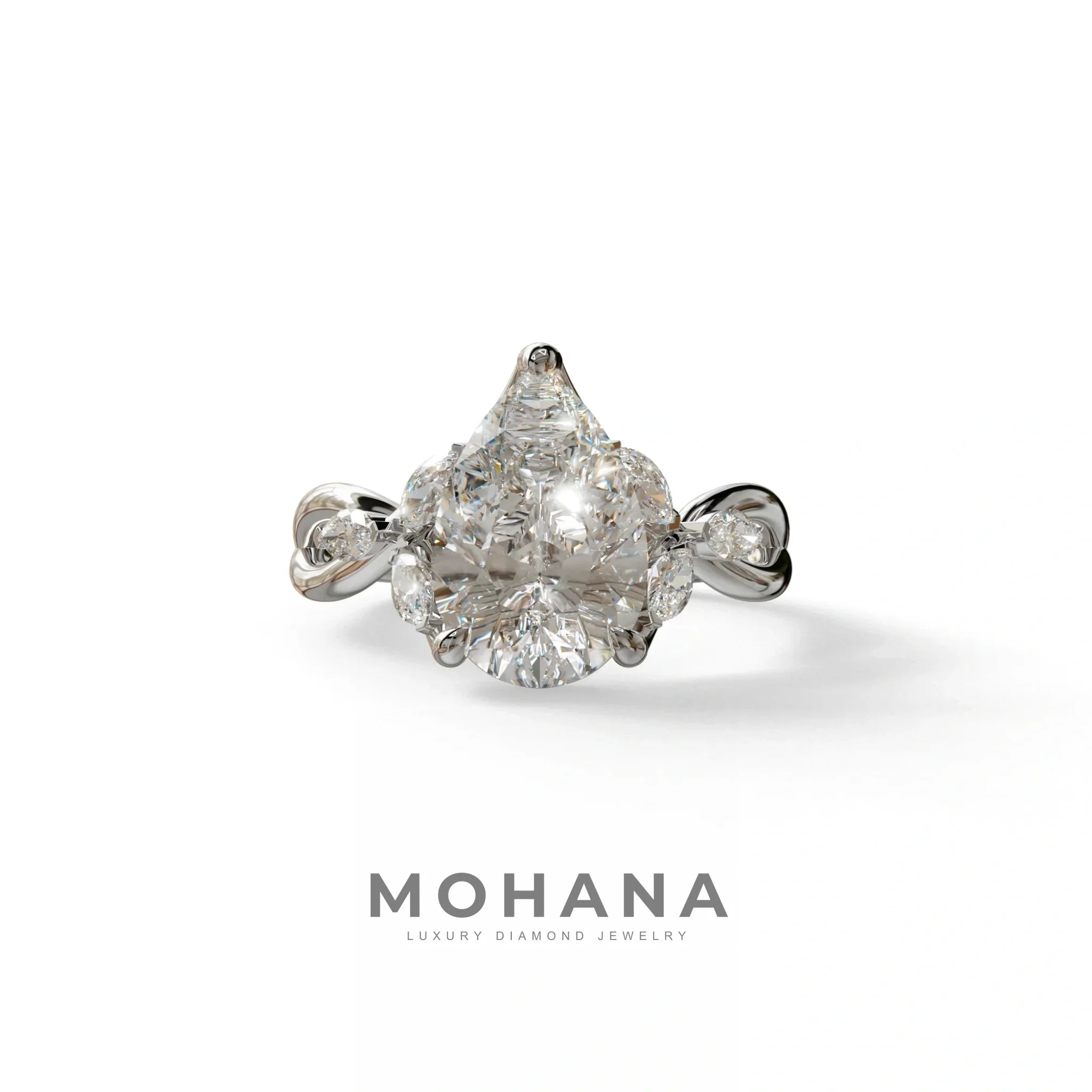 3 Carat E-VVS Pear Cut Cluster-Vintage Setting Lab Grown Diamond Ring - Celena - 10K Solid Gold / White Gold