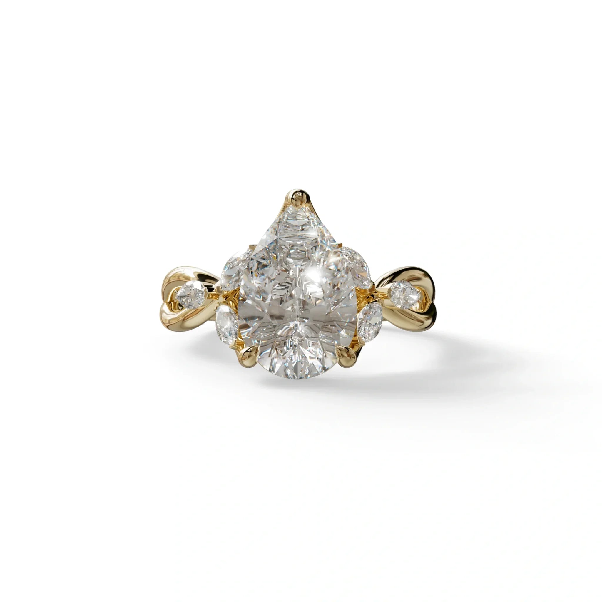 3 Carat E-VVS Pear Cut Cluster-Vintage Setting Lab Grown Diamond Ring - Celena - 10K Solid Gold / Yellow Gold