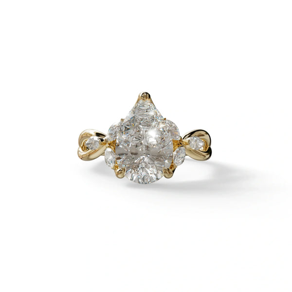 3 Carat Lab Grown Diamond Engagement Ring – Pear Cut Cluster | Celena