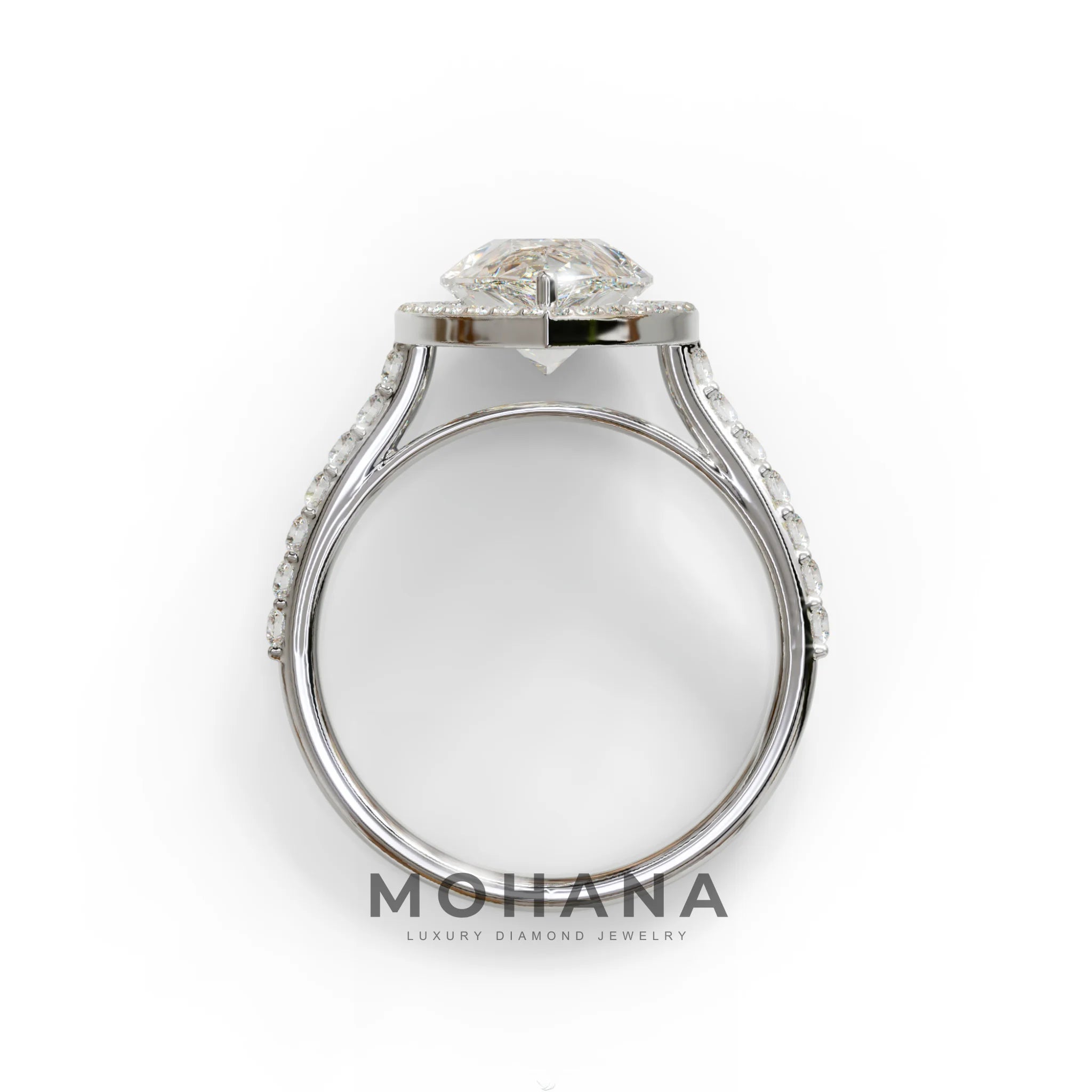 3 Carat E/VVS Pear Cut Halo & Pave Setting Lab Grown Diamond Setting Ring