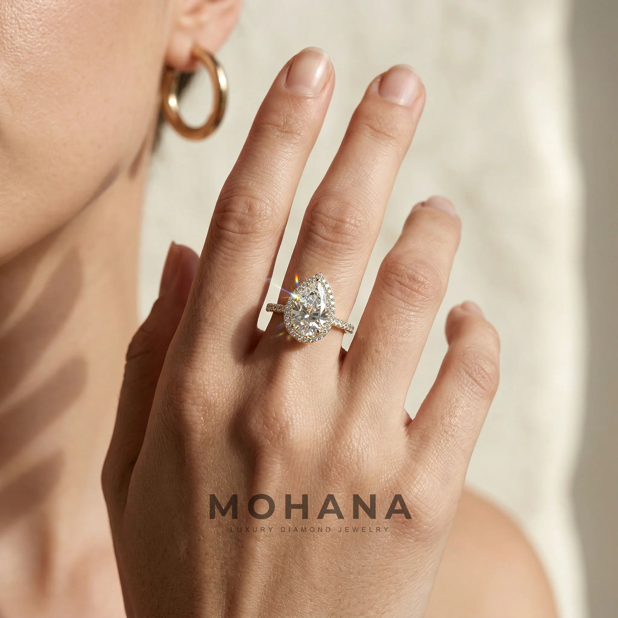 3ct E/VVS Pear Cut Halo & Pave Lab Grown Diamond Engagement Ring - Madona