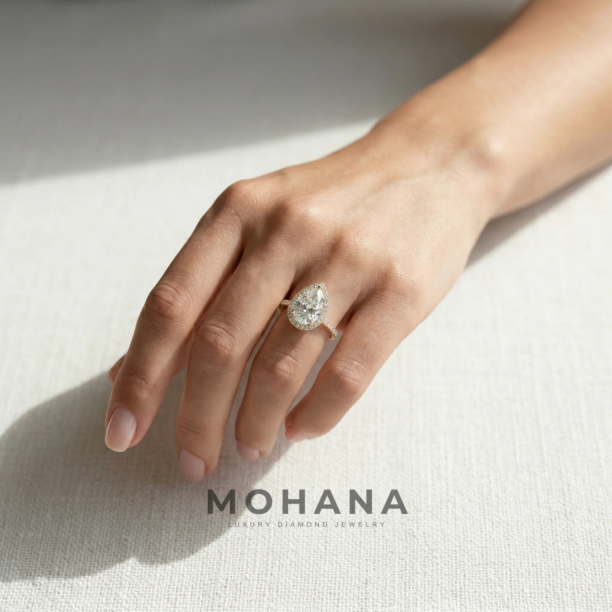 3ct E/VVS Pear Cut Halo & Pave Lab Grown Diamond Engagement Ring - Madona