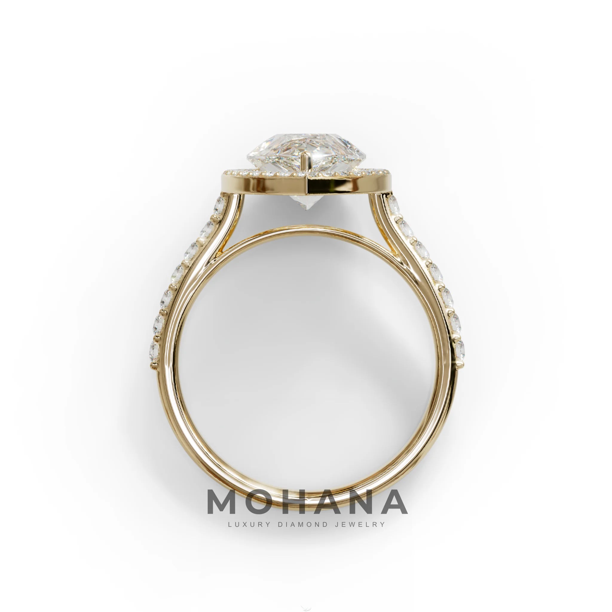 3 Carat E/VVS Pear Cut Halo & Pave Setting Lab Grown Diamond Setting Ring