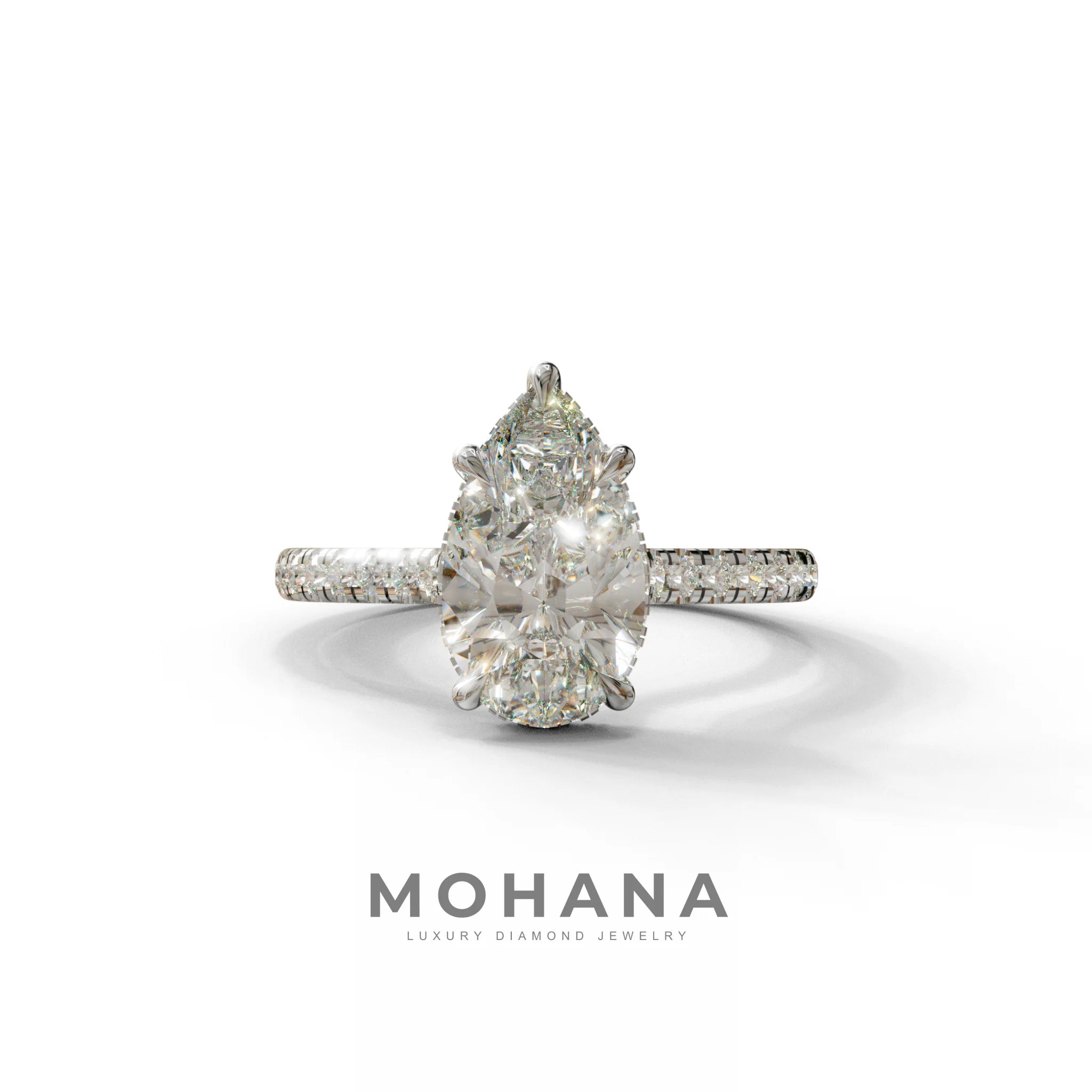 3 Carat E-VVS Pear Cut Hidden Halo & Pave Set Lab Diamond Ring - Eblouissant - 10K Solid Gold / White Gold