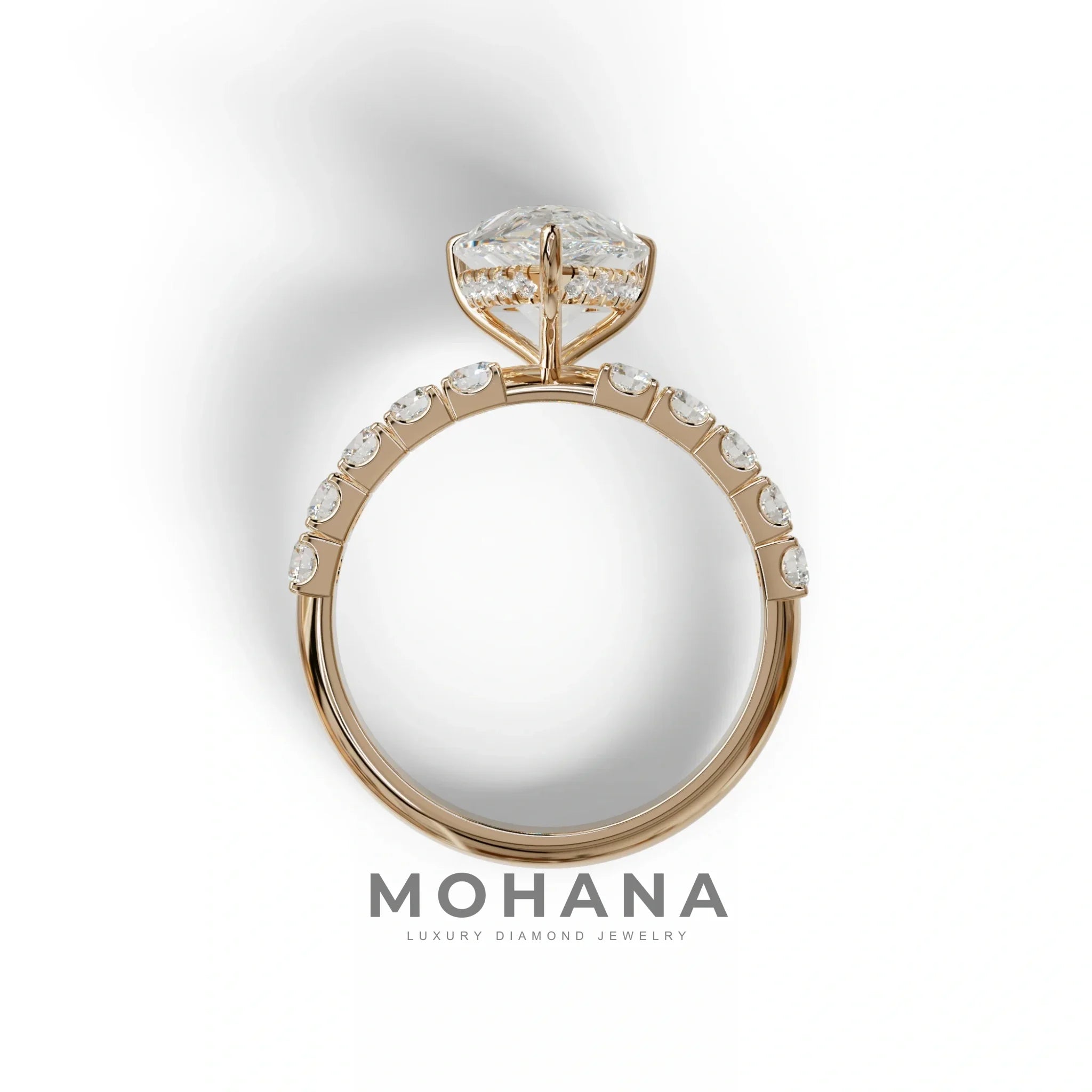 3 Carat E VVS Pear Shaped Hidden Halo Lab Diamond Engagement Ring - Feesia