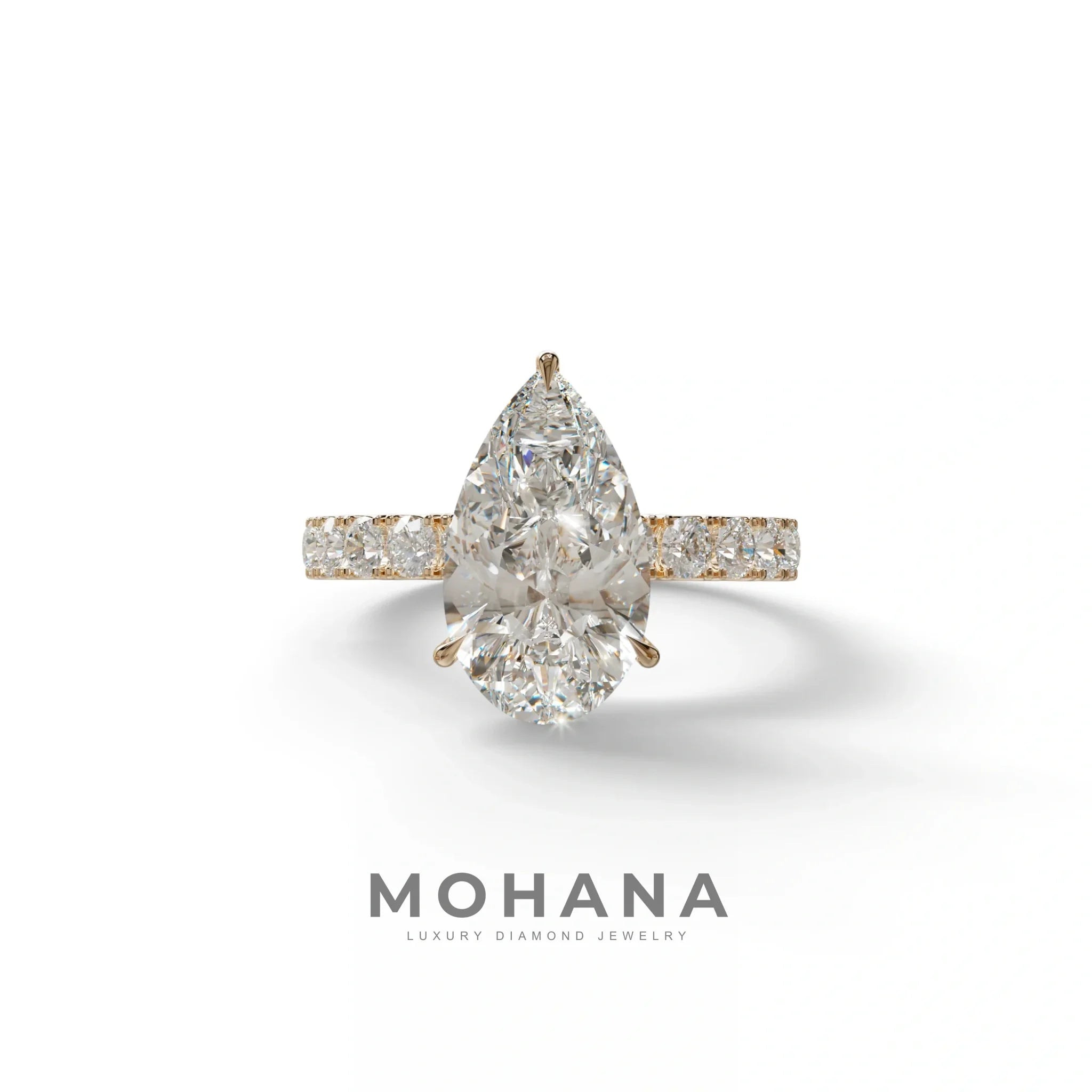 3 Carat E VVS Pear Shaped Hidden Halo Lab Diamond Engagement Ring - Feesia - 10K Solid Gold / Rose Gold