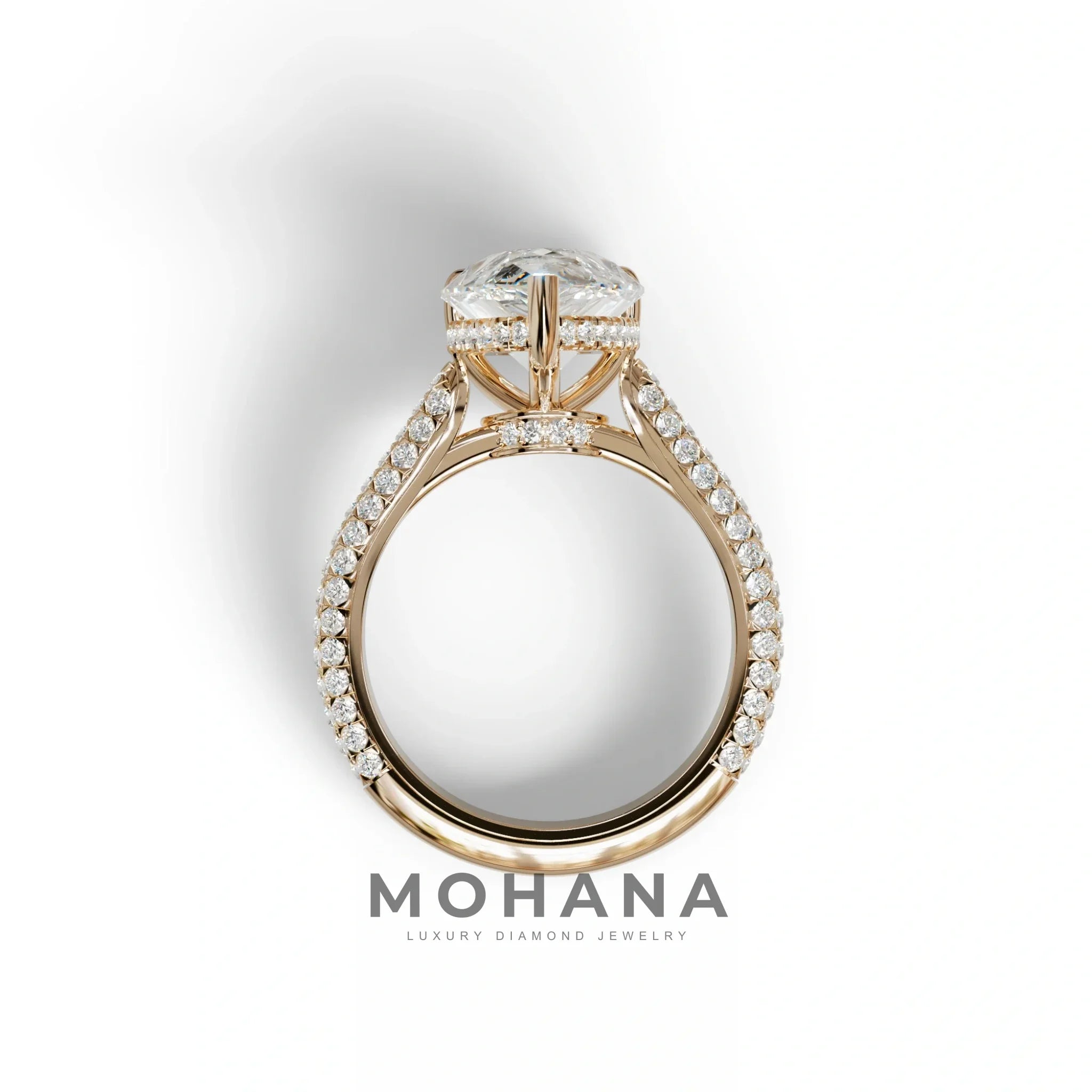3 Carat Pear Shaped Hidden Halo Lab Diamond Engagement Ring - Alina