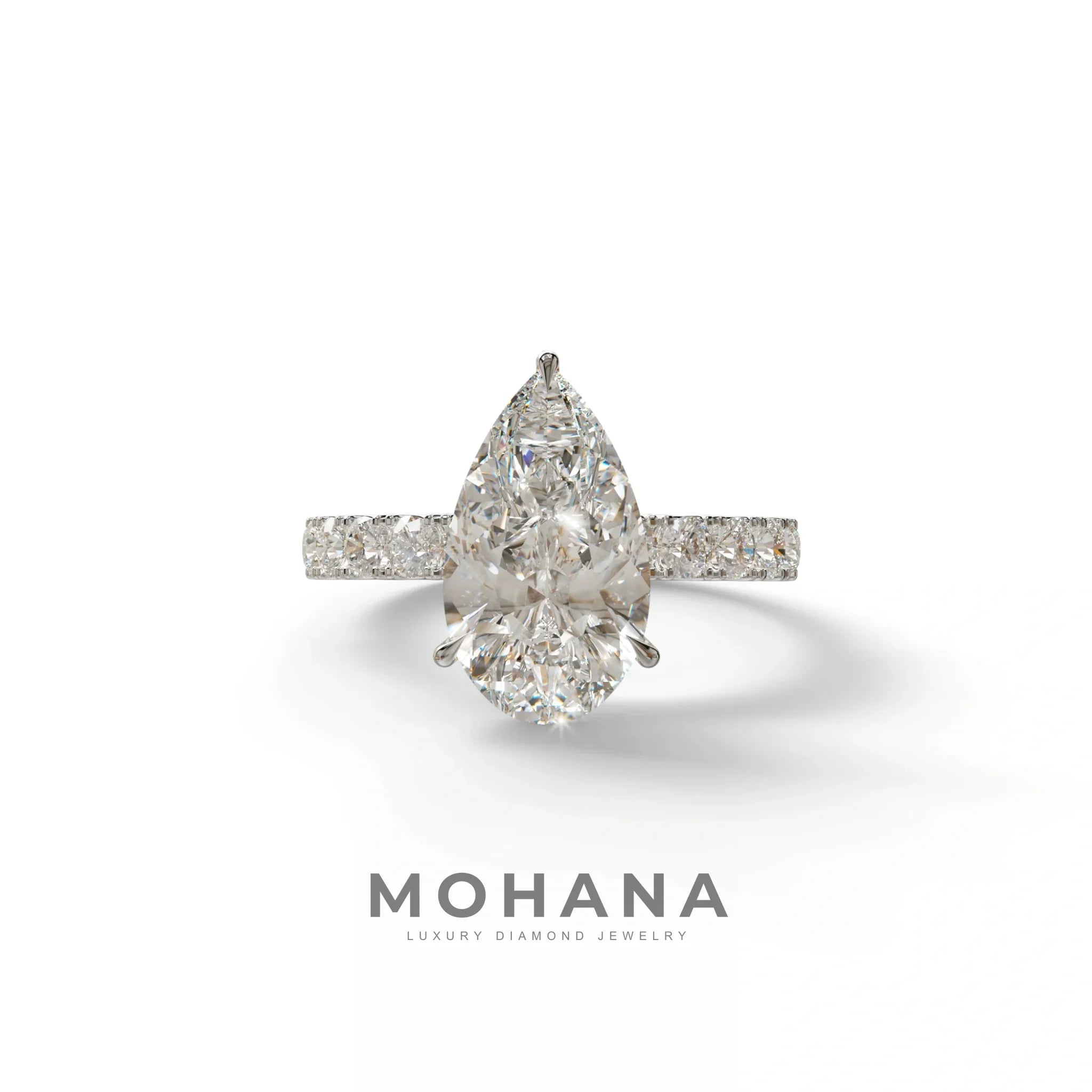 3 Carat E VVS Pear Shaped Hidden Halo Lab Diamond Engagement Ring - Feesia - 10K Solid Gold / White Gold