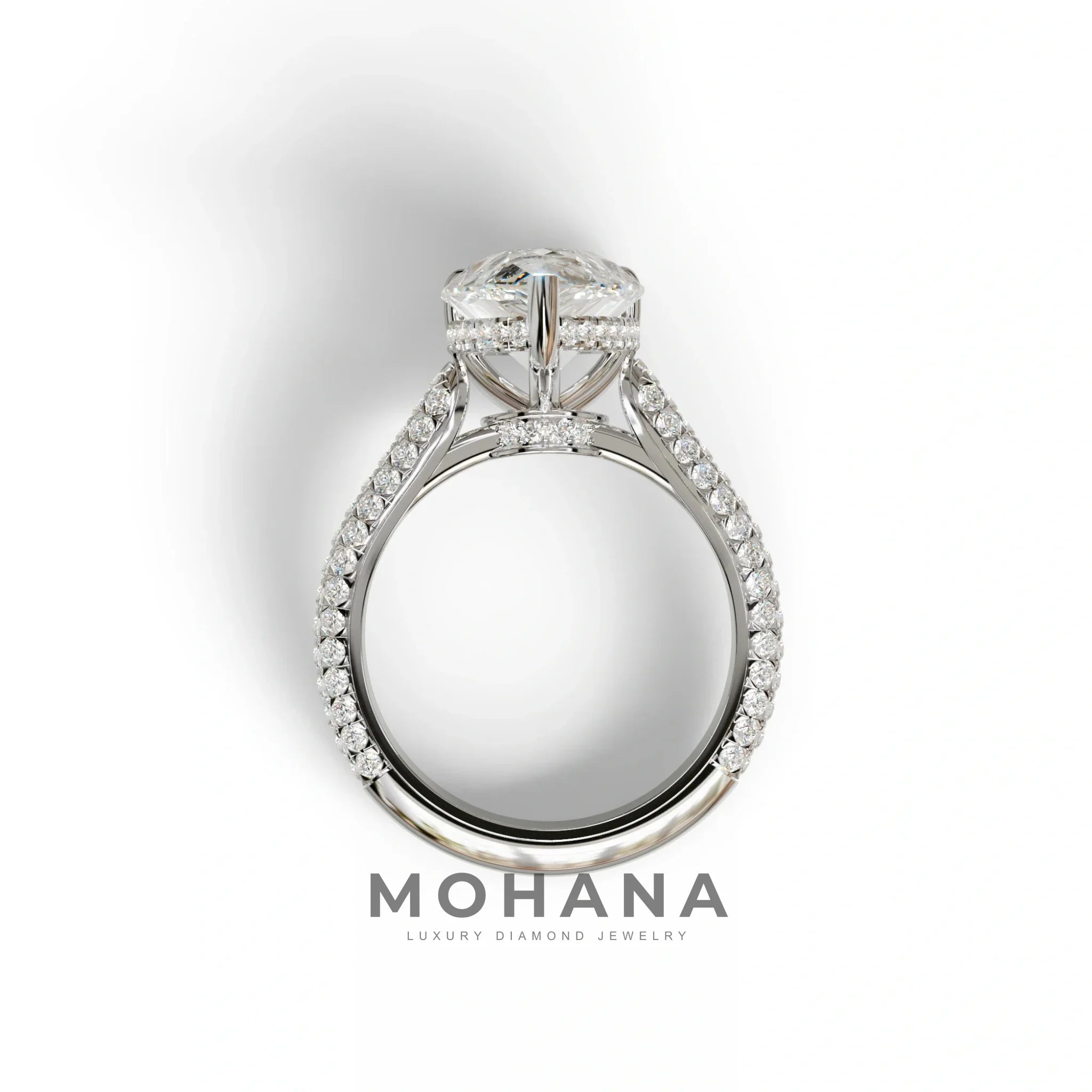 3 Carat Pear Shaped Hidden Halo Lab Diamond Engagement Ring - Alina