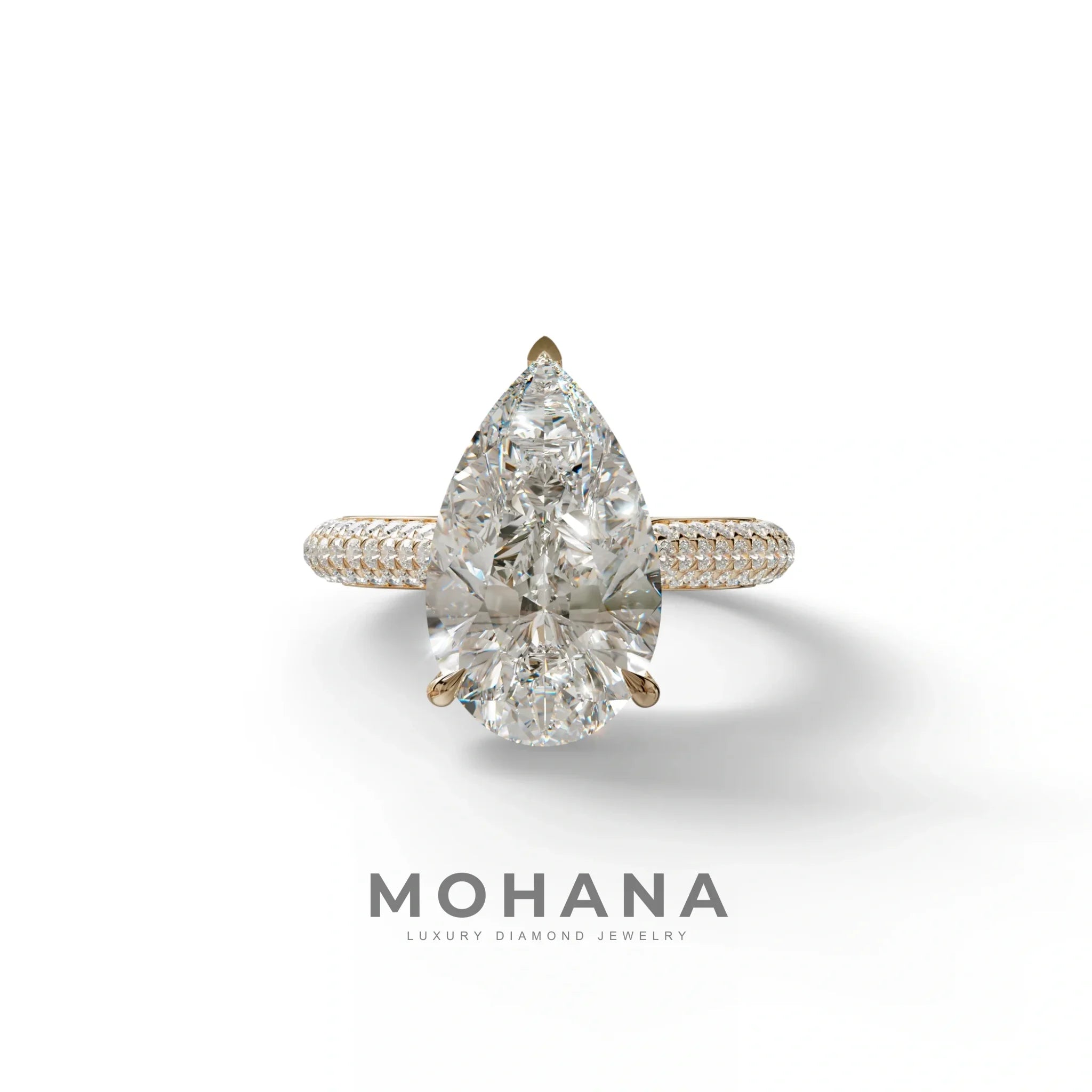 3 Carat Pear Shaped Hidden Halo Lab Diamond Engagement Ring - Alina - 10K Solid Gold / Rose Gold