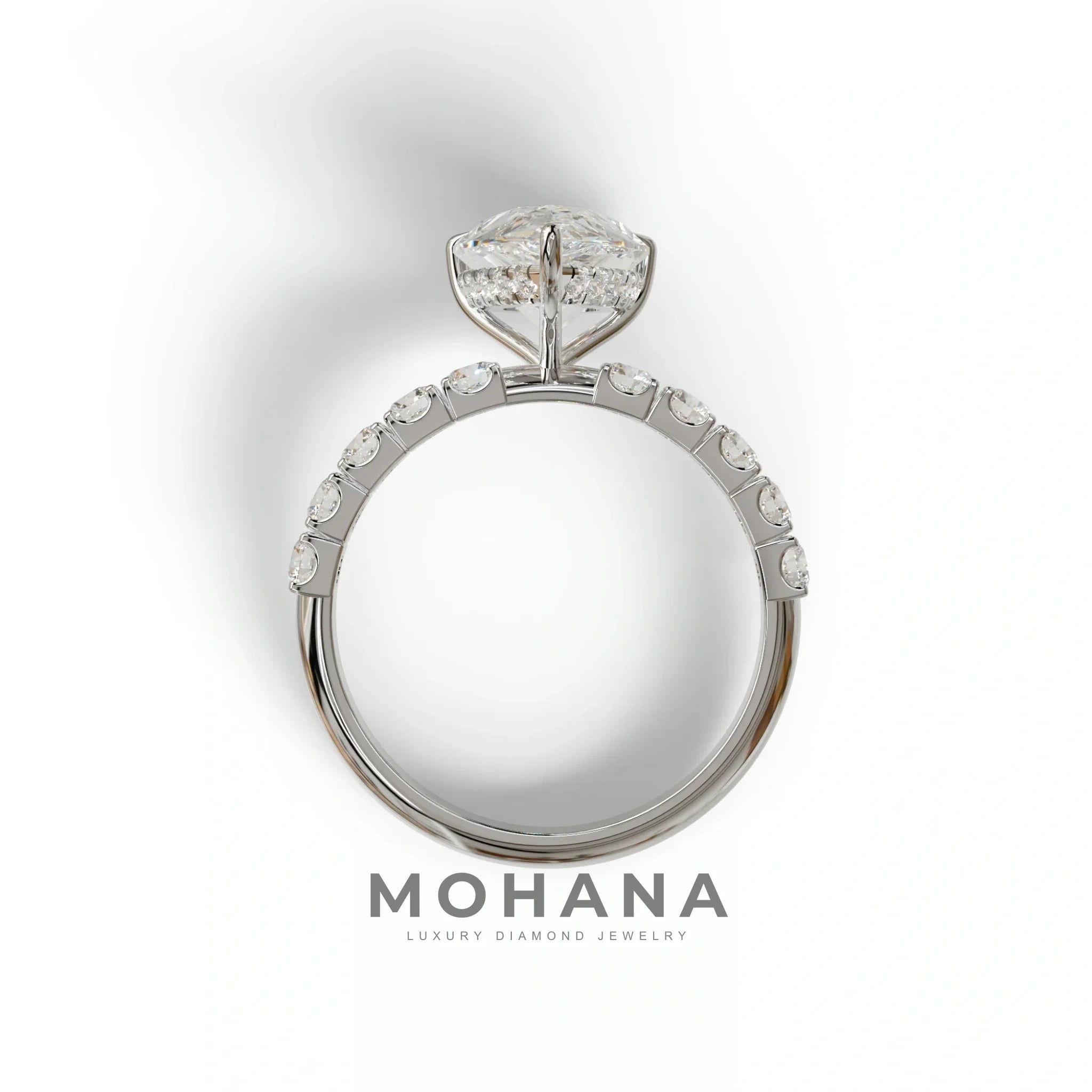 3 Carat E VVS Pear Shaped Hidden Halo Lab Diamond Engagement Ring - Feesia